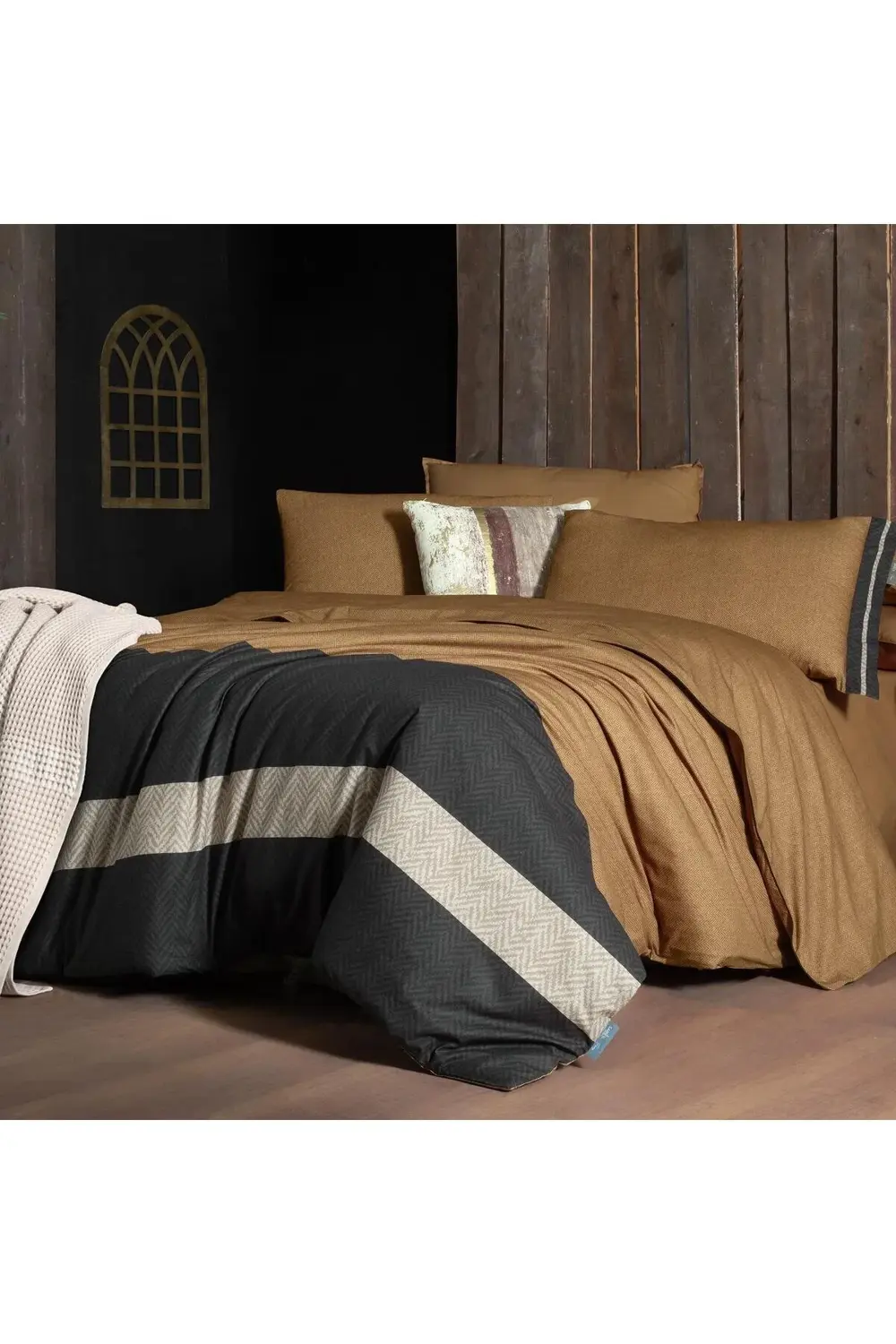 Loamy Tek Kişilik %100 Pamuk Çift Taraflı Nevresim Takımı Taba