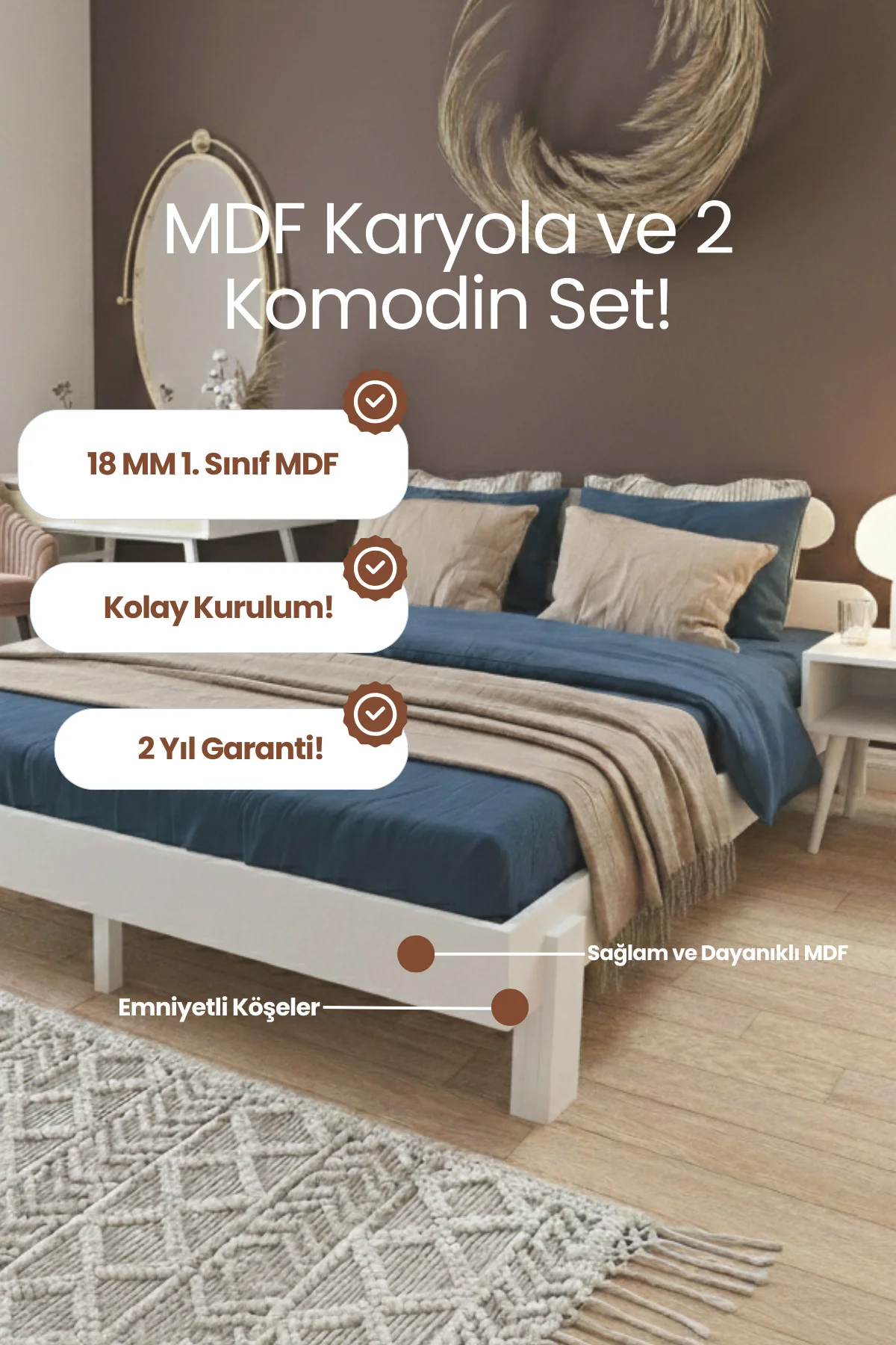 Loft Model Masif Doğal Ahşap Karyola ve İki Adet Komodin Seti- Masih Ahşap Başlıksız Karyola Fiyatı, Yorumları ve Özellikleri