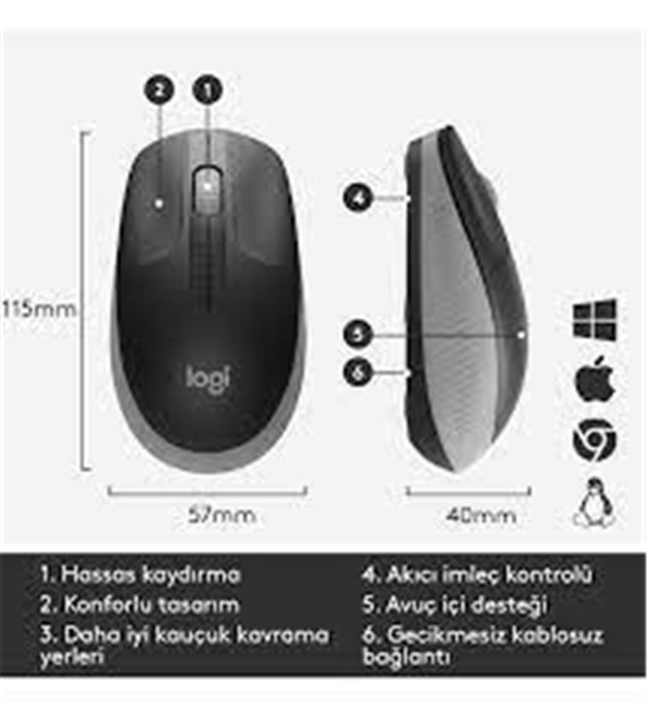 Logitech 910-005909 M191 Mavi Büyük Boy Kablosuz Mouse Optik 1000