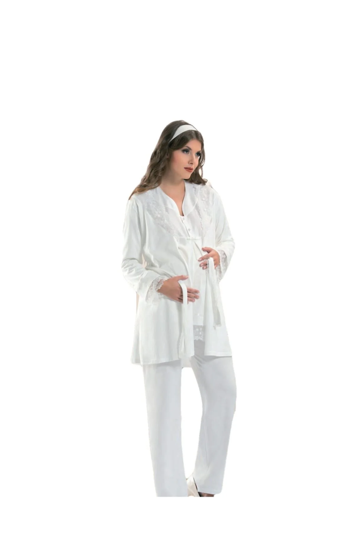 Lohusa 3lü Penye Pijama Takımı 2190 Ekru