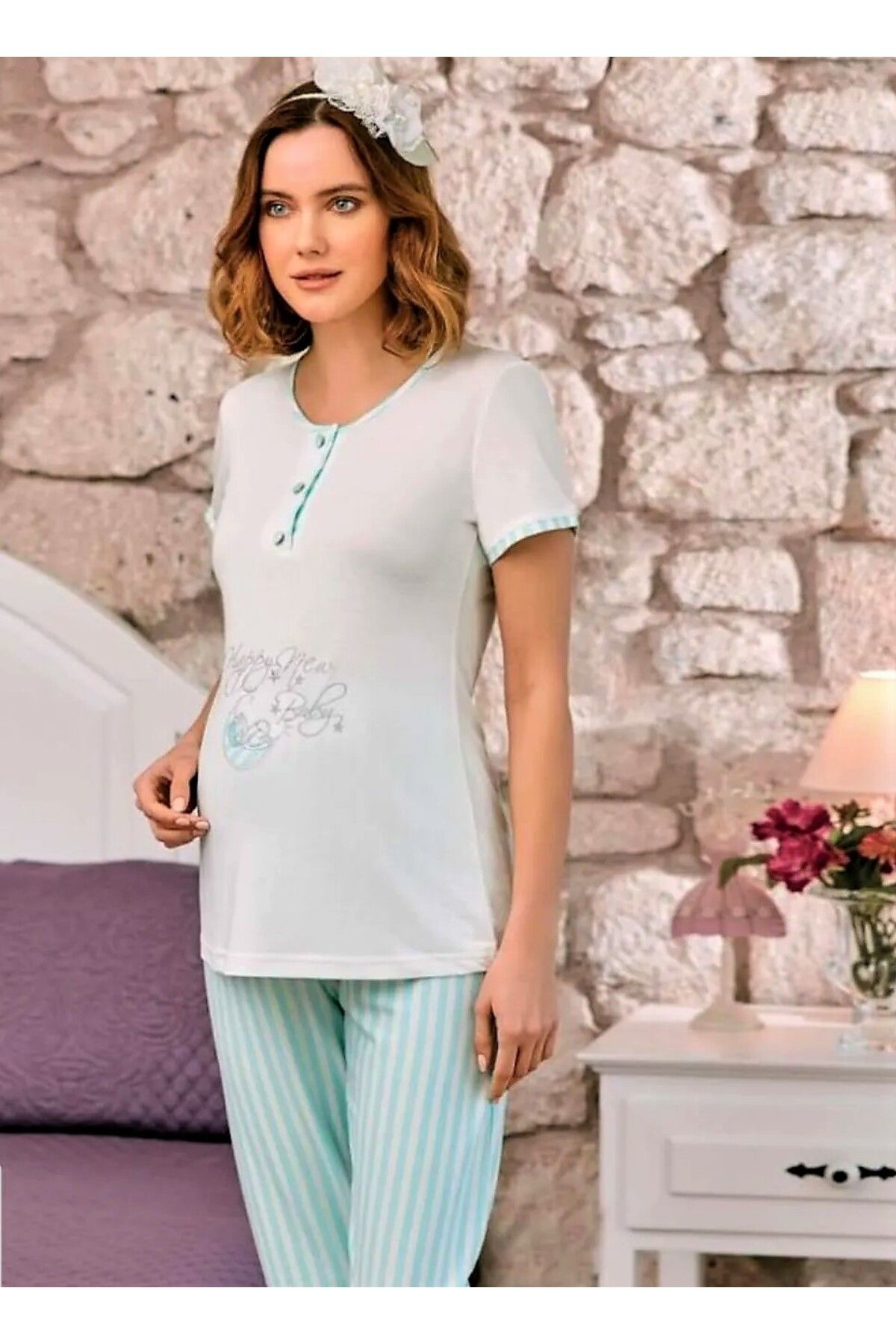 Flz Lohusa Emzirme Pijama Takim Yeşil