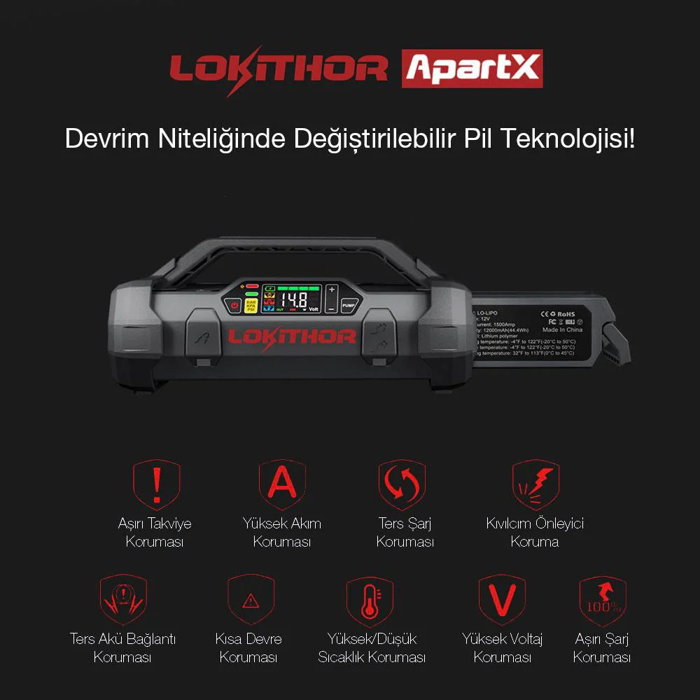 Lokithor APARTX 12V Akıllı Akü Takviye + Pompa + Powerbank + Led Lamba (Akü Dahil Değildir) Lokithor APARTX 12V Akıllı Akü Takviye + Pompa + Powerbank + Led Lamba (Akü Dahil Değildir)