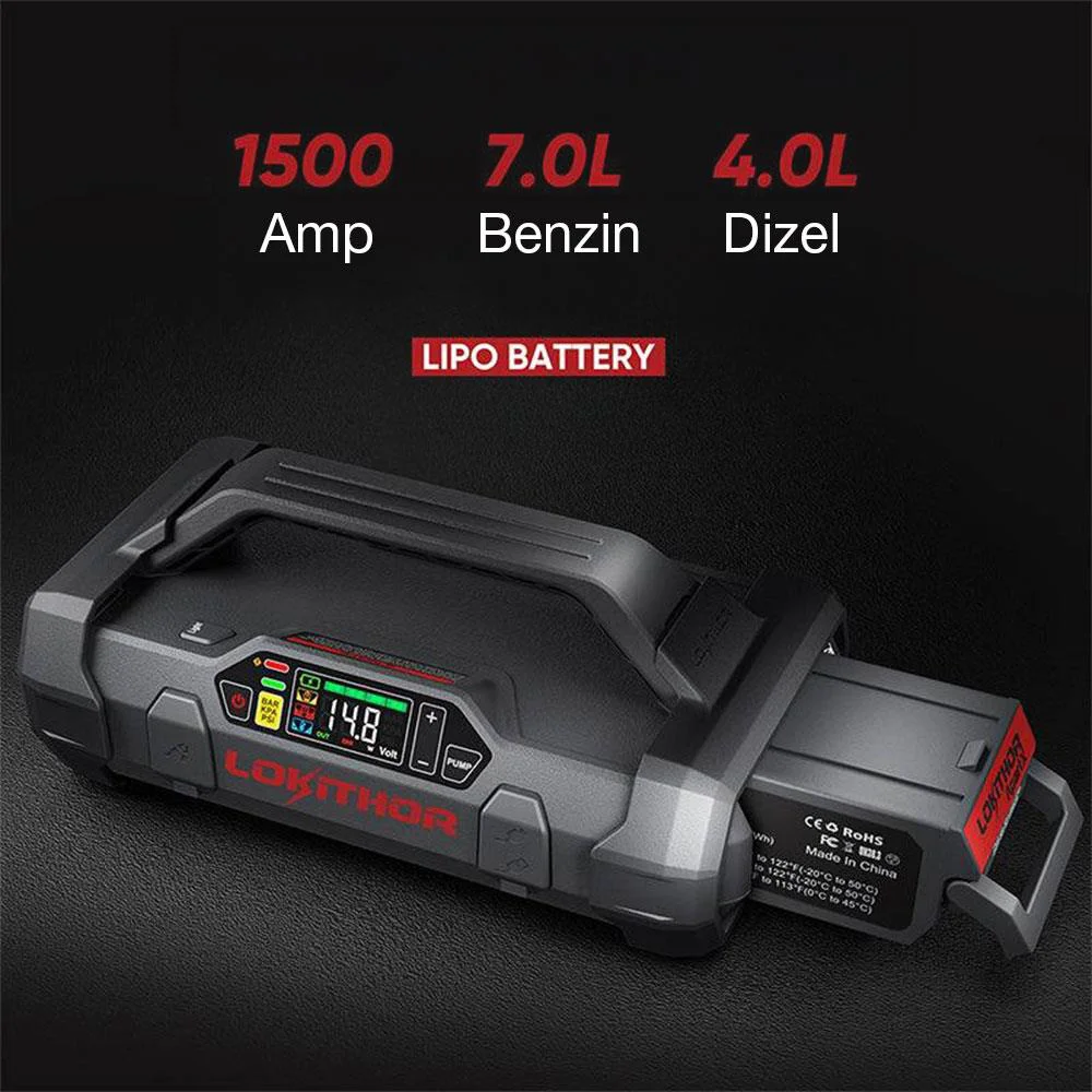 Lokithor APARTX1500 12V 1500Amp Li-Polimer Akıllı Akü Takviye + Pompa + Powerbank + Led Lamba Lokithor APARTX1500 12V 1500Amp Li-Polimer Akıllı Akü Takviye + Pompa + Powerbank + Led Lamba