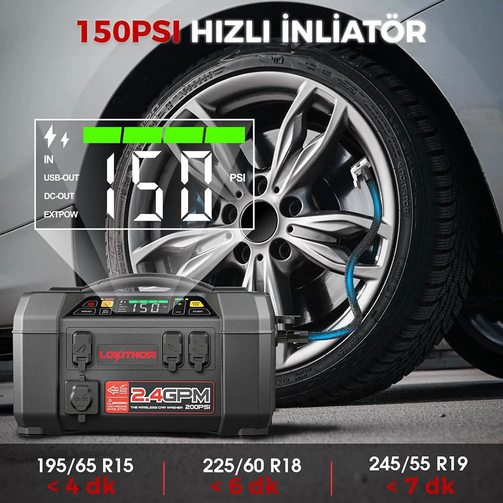 Lokithor AW401 12V 2500Amp Li-Polimer Akıllı Akü Takviye + Pompa + Basınçlı Yıkama + Powerbank + Led Lamba Lokithor AW401 12V 2500Amp Li-Polimer Akıllı Akü Takviye + Pompa + Basınçlı Yıkama + Powerbank + Led Lamba