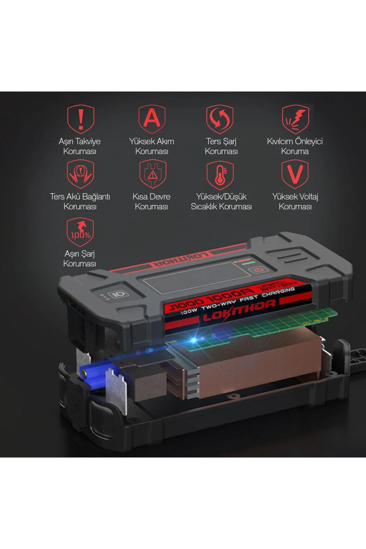Lokithor J1000 12V 1000Amp LiFePO4 Akıllı Akü Takviye + Powerbank Lokithor J1000 12V 1000Amp LiFePO4 Akıllı Akü Takviye + Powerbank
