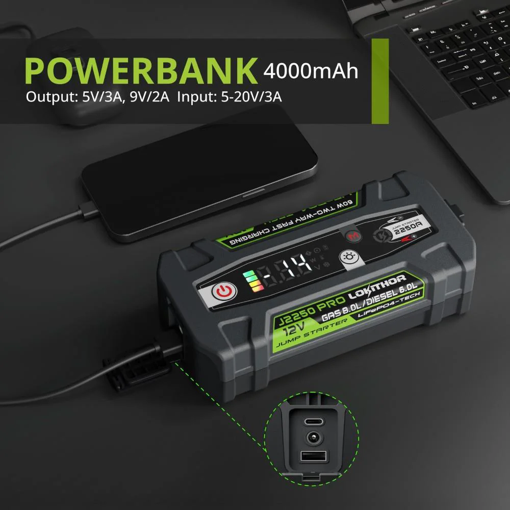 Lokithor J2250PRO 12V 2250Amp LiFePO4 Akıllı Akü Takviye + Powerbank + Led Lamba Lokithor J2250PRO 12V 2250Amp LiFePO4 Akıllı Akü Takviye + Powerbank + Led Lamba