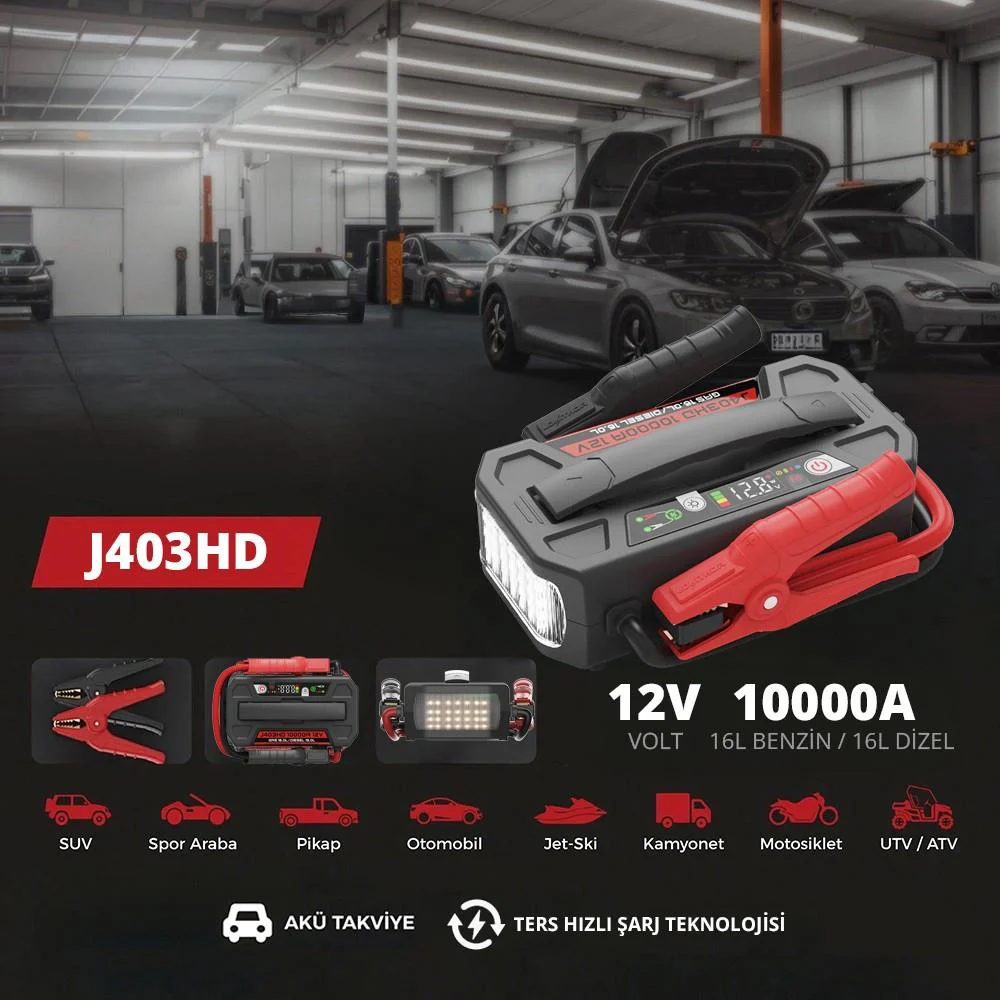 Lokithor J403HD 12V 10.000Amp Li-Polimer Akıllı Akü Takviye + Powerbank + Led Lamba Lokithor J403HD 12V 10.000Amp Li-Polimer Akıllı Akü Takviye + Powerbank + Led Lamba