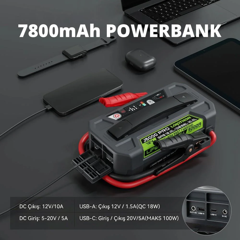 Lokithor J5000PRO 12V 5000Amp LiFePO4 Akıllı Akü Takviye + Powerbank + Led Lamba Lokithor J5000PRO 12V 5000Amp LiFePO4 Akıllı Akü Takviye + Powerbank + Led Lamba
