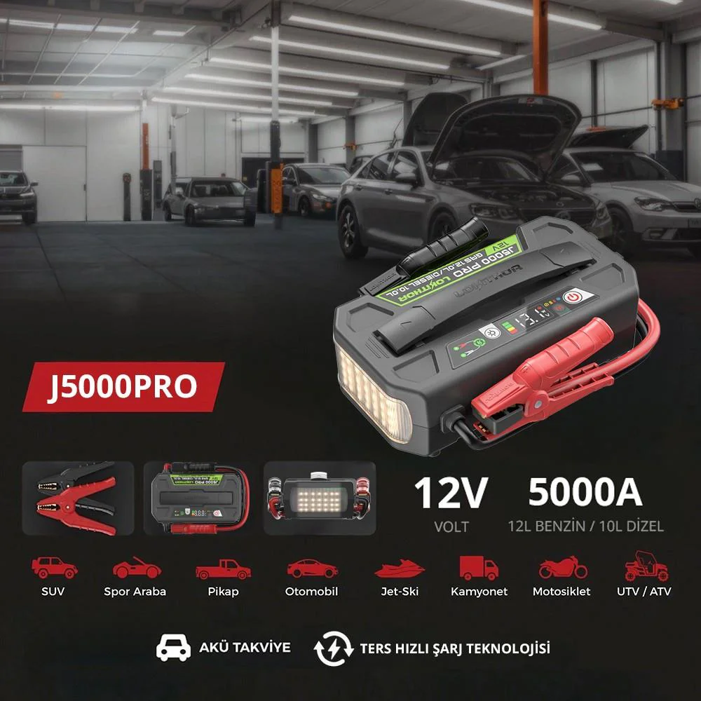 Lokithor J5000PRO 12V 5000Amp LiFePO4 Akıllı Akü Takviye + Powerbank + Led Lamba Lokithor J5000PRO 12V 5000Amp LiFePO4 Akıllı Akü Takviye + Powerbank + Led Lamba
