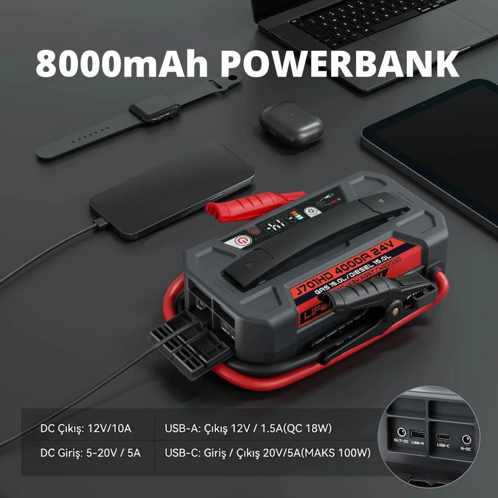 Lokithor J701HD 24V 4000Amp Li-Polimer Akıllı Akü Takviye + Powerbank + Led Lamba Lokithor J701HD 24V 4000Amp Li-Polimer Akıllı Akü Takviye + Powerbank + Led Lamba
