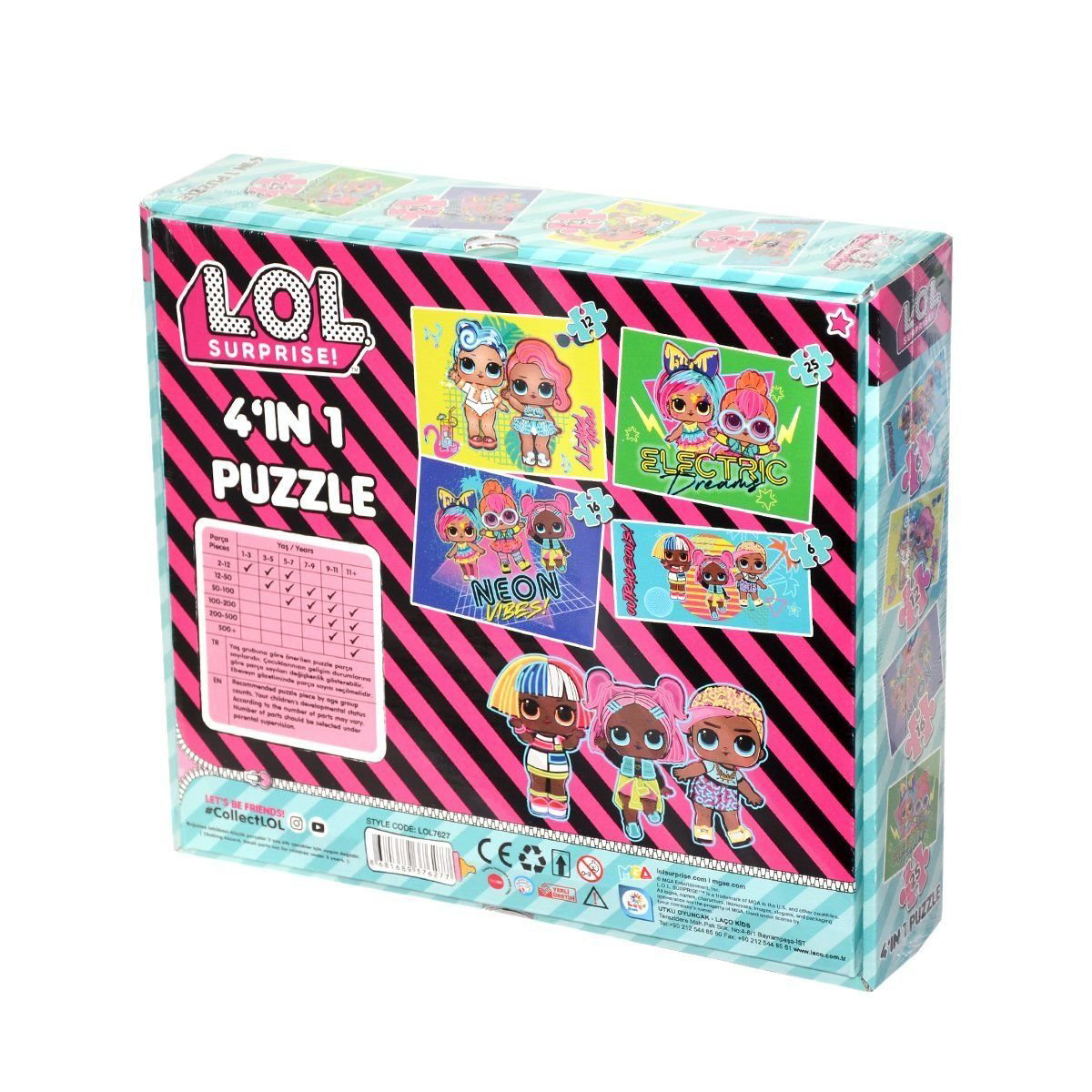 LOL7627 Laço Kids L.O.L. 4'ü1 Kutuda Puzzle / 6+12+16+25 Parça Pu