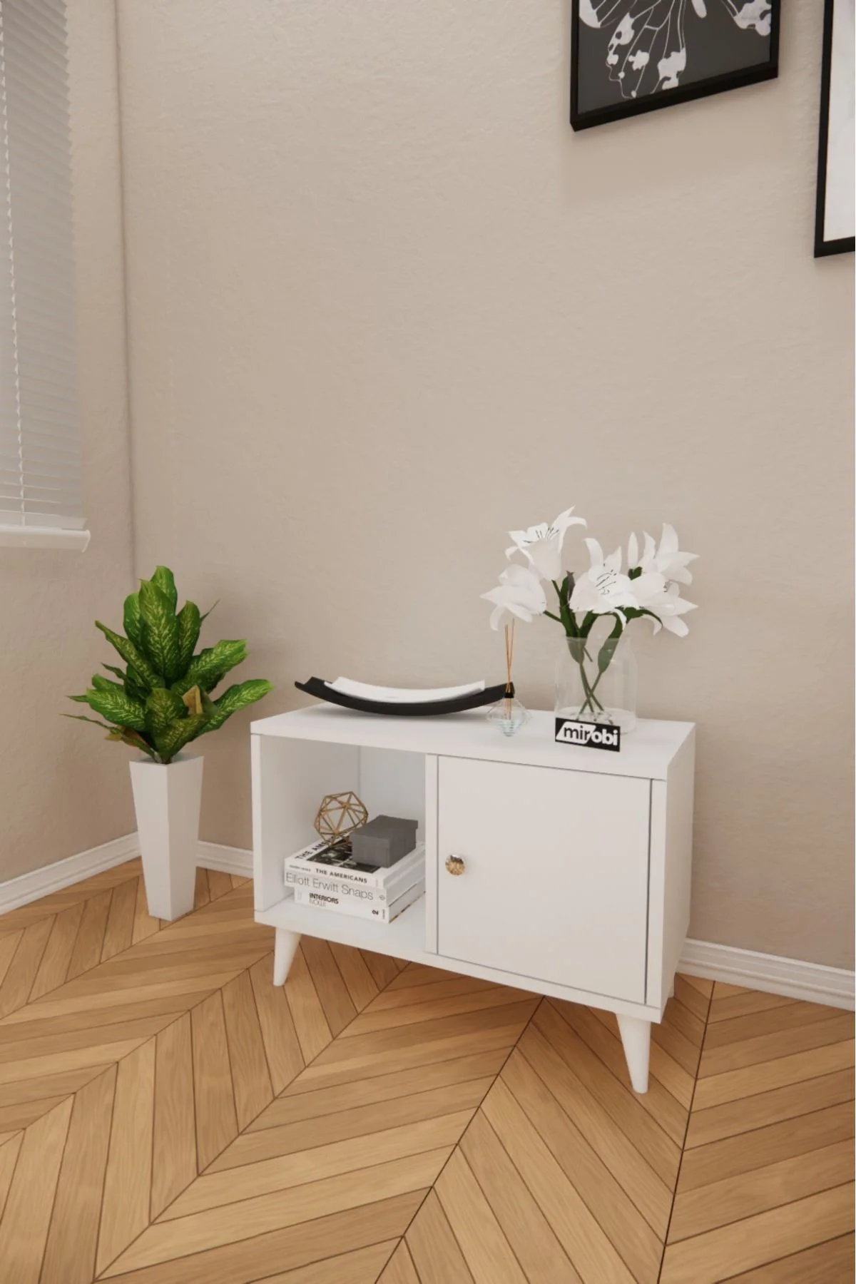 Lomira Komodin 2 Bölmeli Komodin Kapaklı Komodin Yan Sehpa Beyaz