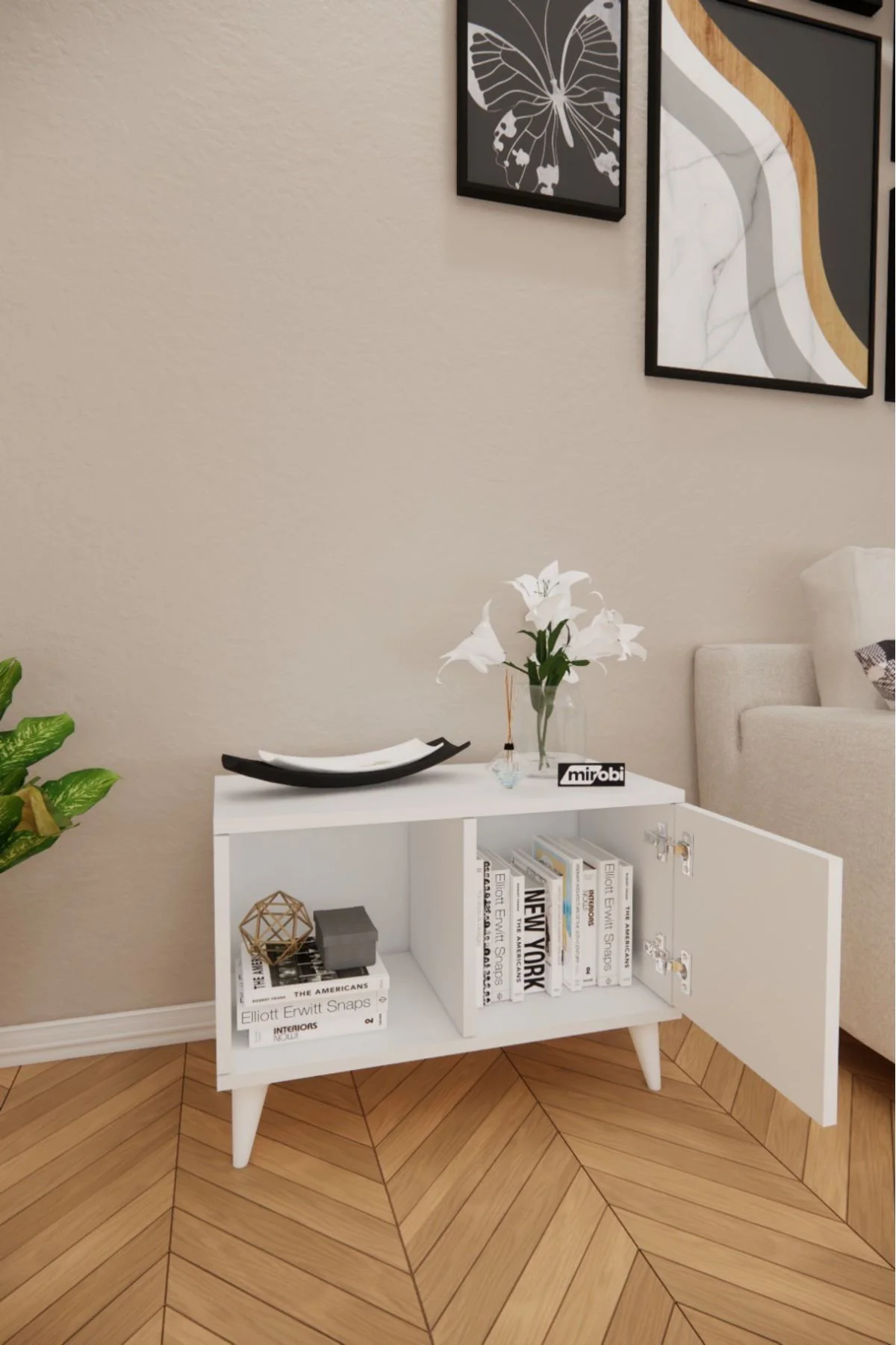 Lomira Komodin 2 Bölmeli Komodin Kapaklı Komodin Yan Sehpa Beyaz