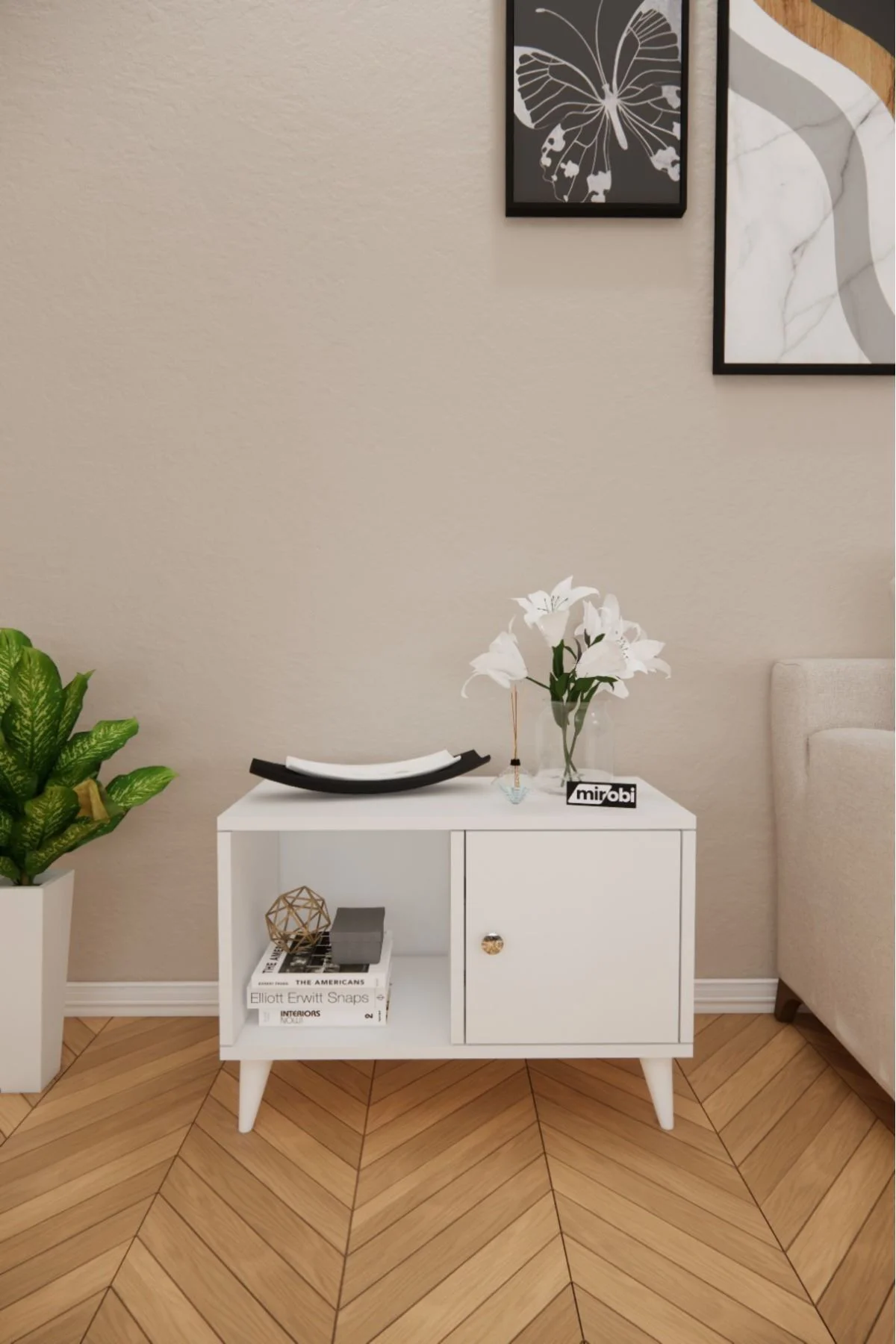 Lomira Komodin 2 Bölmeli Komodin Kapaklı Komodin Yan Sehpa Beyaz