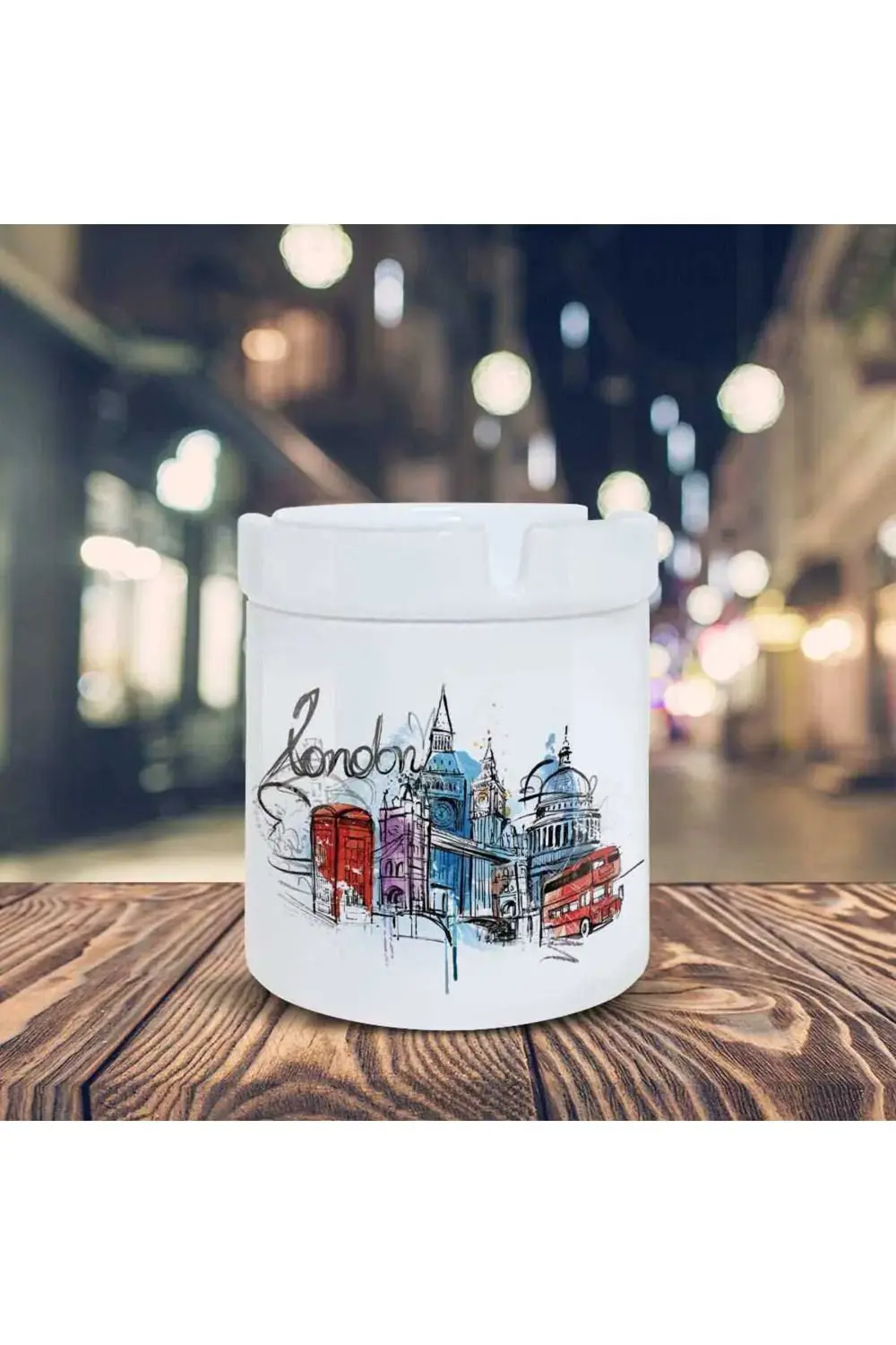 Londra Şehir Renkli Silüet Baskılı Küllük Kül Tablası -11147