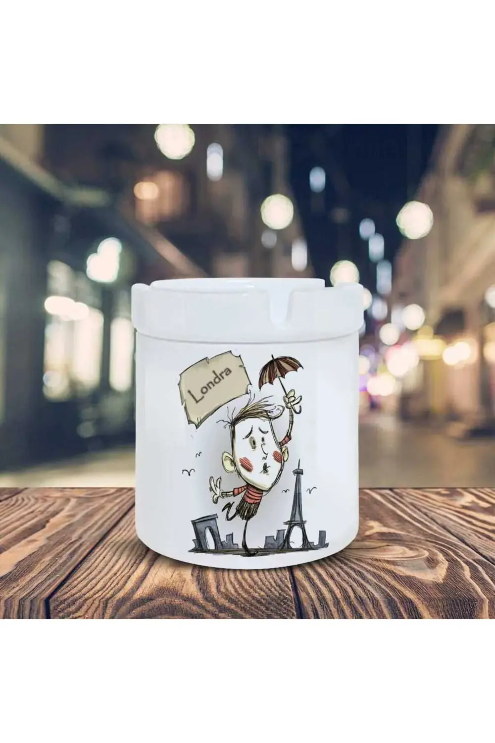 Londrada Şemsiyeli Adam Baskılı Küllük Seramik Kül Tablası-201