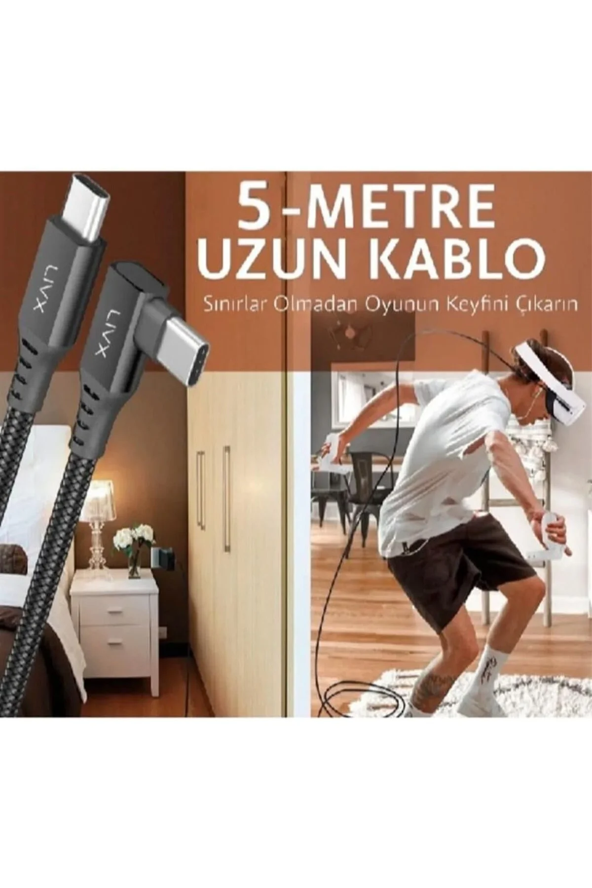 Long Type C To Type C 5 Metre 60w Hızlı Şarj Veri Aktarımı 90° Oy