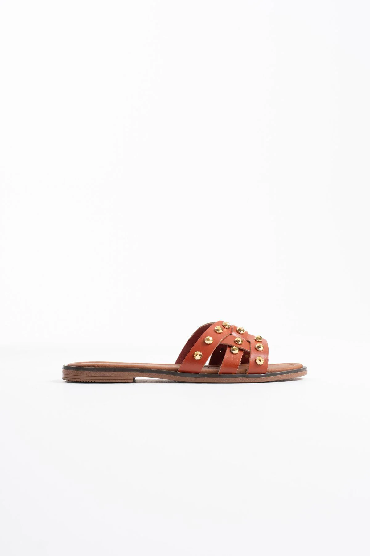 Loose Kiremit Rengi Hakiki Deri Taşlı Terlik