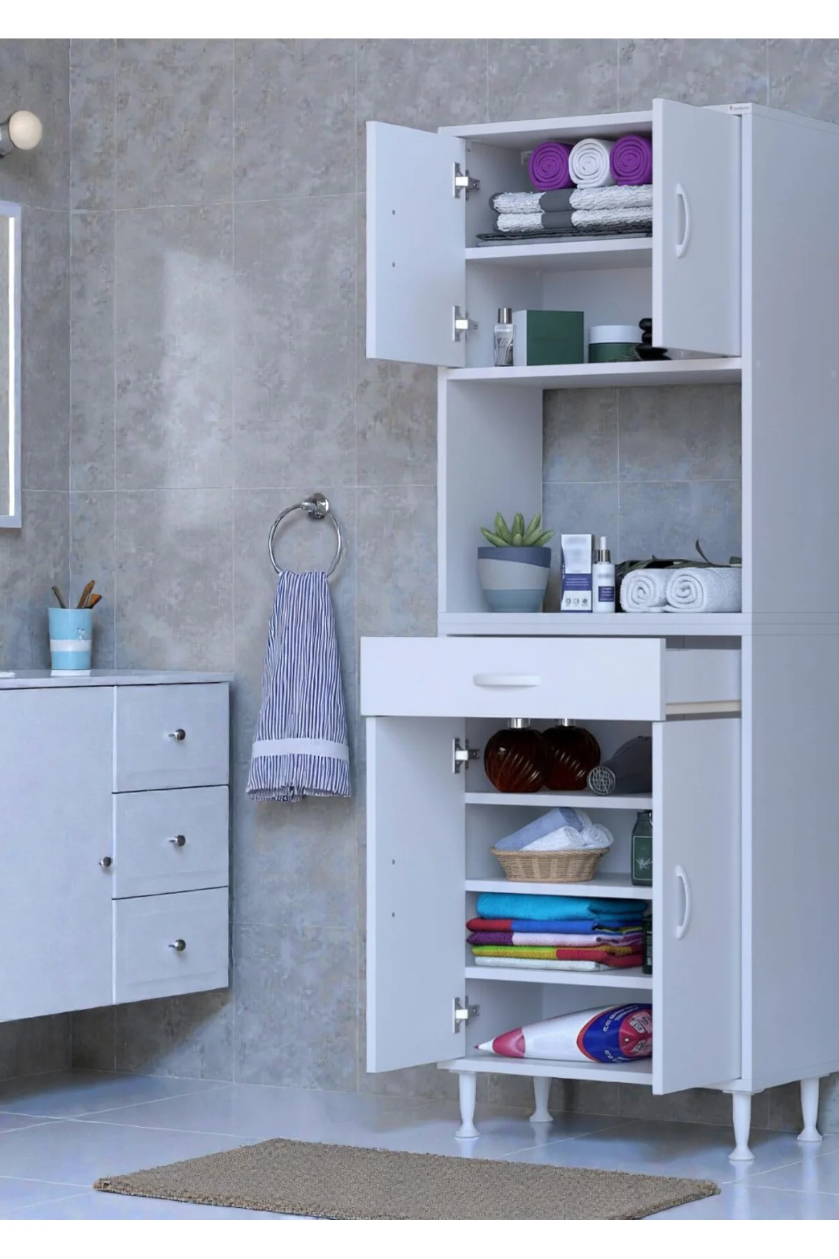 Lora Beyaz Dolap 60 cm Genişliği ve 173 cm Yüksekliği İle Dikey D