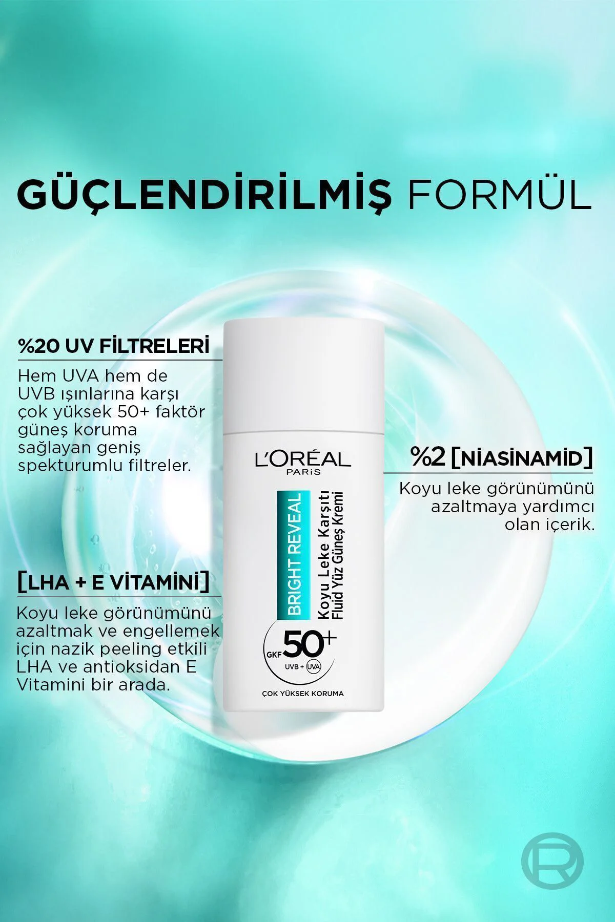 L'oréal Paris Bright Reveal Spf 50+ Koyu Leke Karşıtı Fluid Günlük Yüz Güneş Kremi 50ML L'oréal Paris Bright Reveal Spf 50+ Koyu Leke Karşıtı Fluid Günlük Yüz Güneş Kremi 50ML