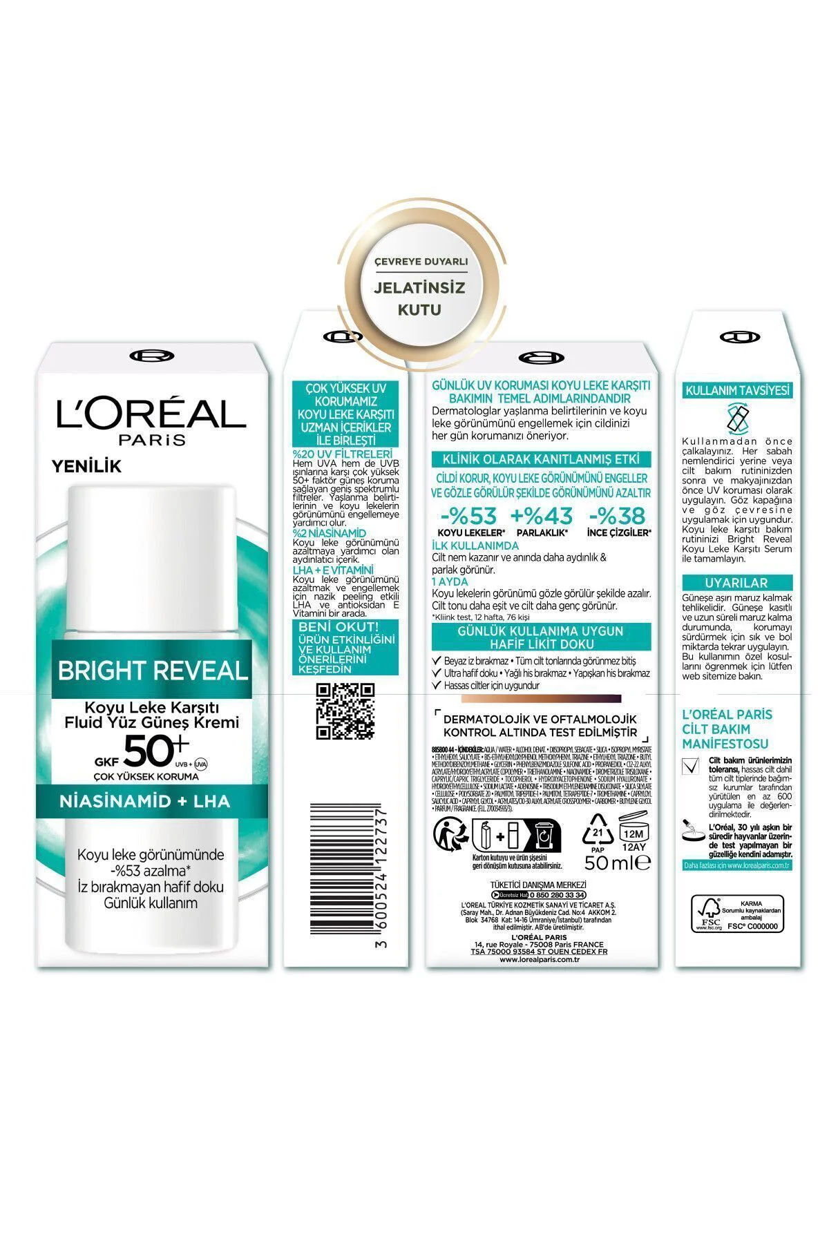 L'oréal Paris Bright Reveal Spf 50+ Koyu Leke Karşıtı Fluid Günlük Yüz Güneş Kremi 50ML L'oréal Paris Bright Reveal Spf 50+ Koyu Leke Karşıtı Fluid Günlük Yüz Güneş Kremi 50ML