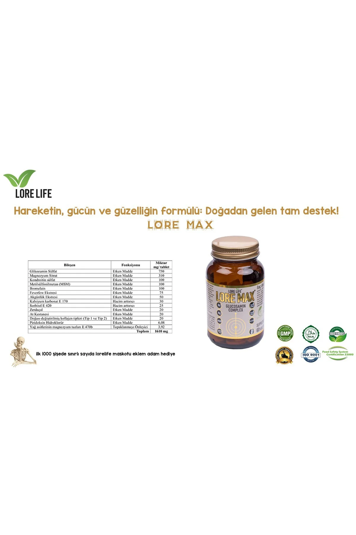 Lore Max Glukozamin Complex Takviye Edici Gıda 60 Tb