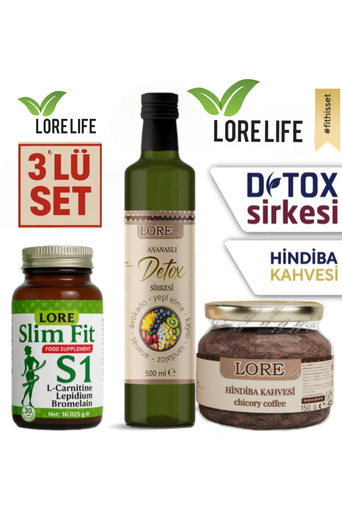 LORE SLİMFİT 30KP & HİNDİBA KAHVE & DETOX SUYU 3.LÜ SET