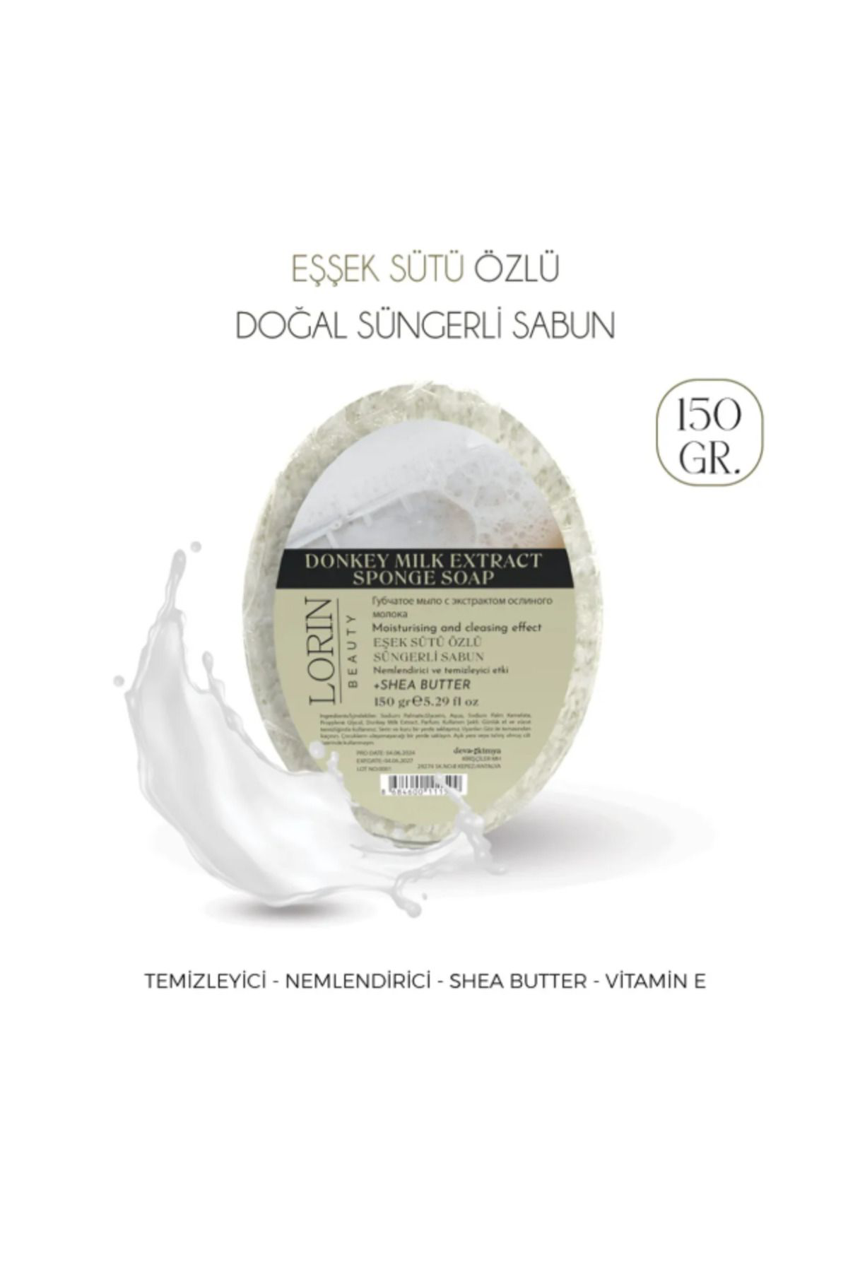 Lorin Eşşek Sütü Özlü Doğal Süngerli Sabun 150 GR