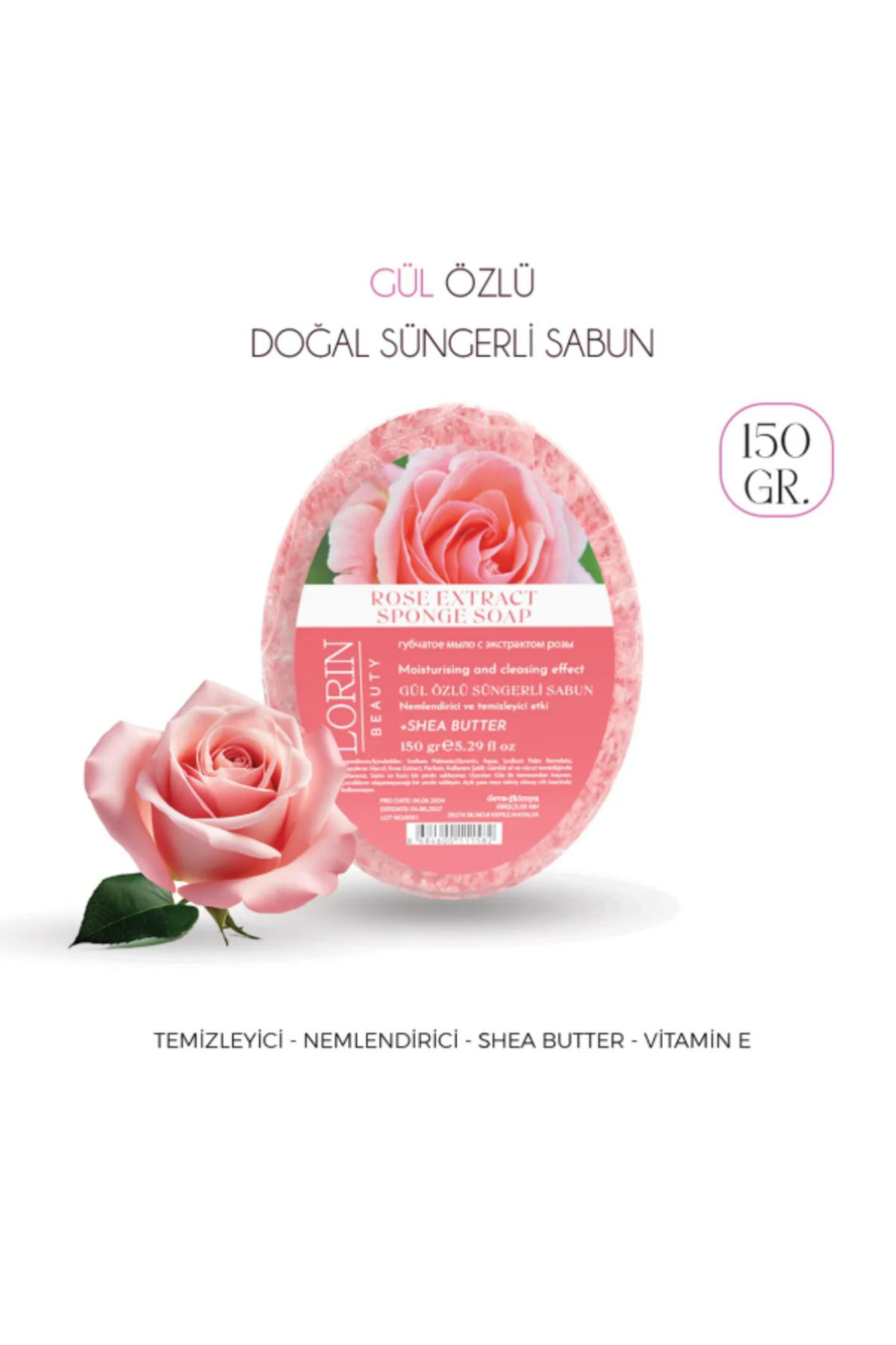 Lorin Gül Özlü Doğal Süngerli Sabun 150 GR