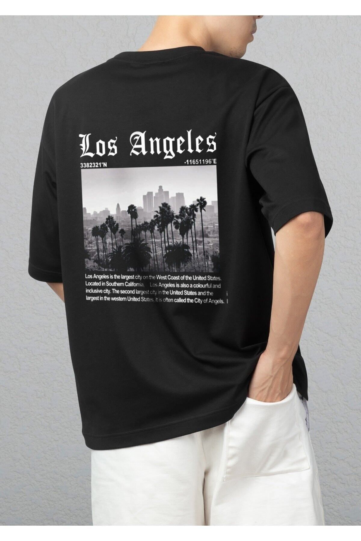 Rk Collection Los Angeles Baskılı Oversize Siyah T-Shirt