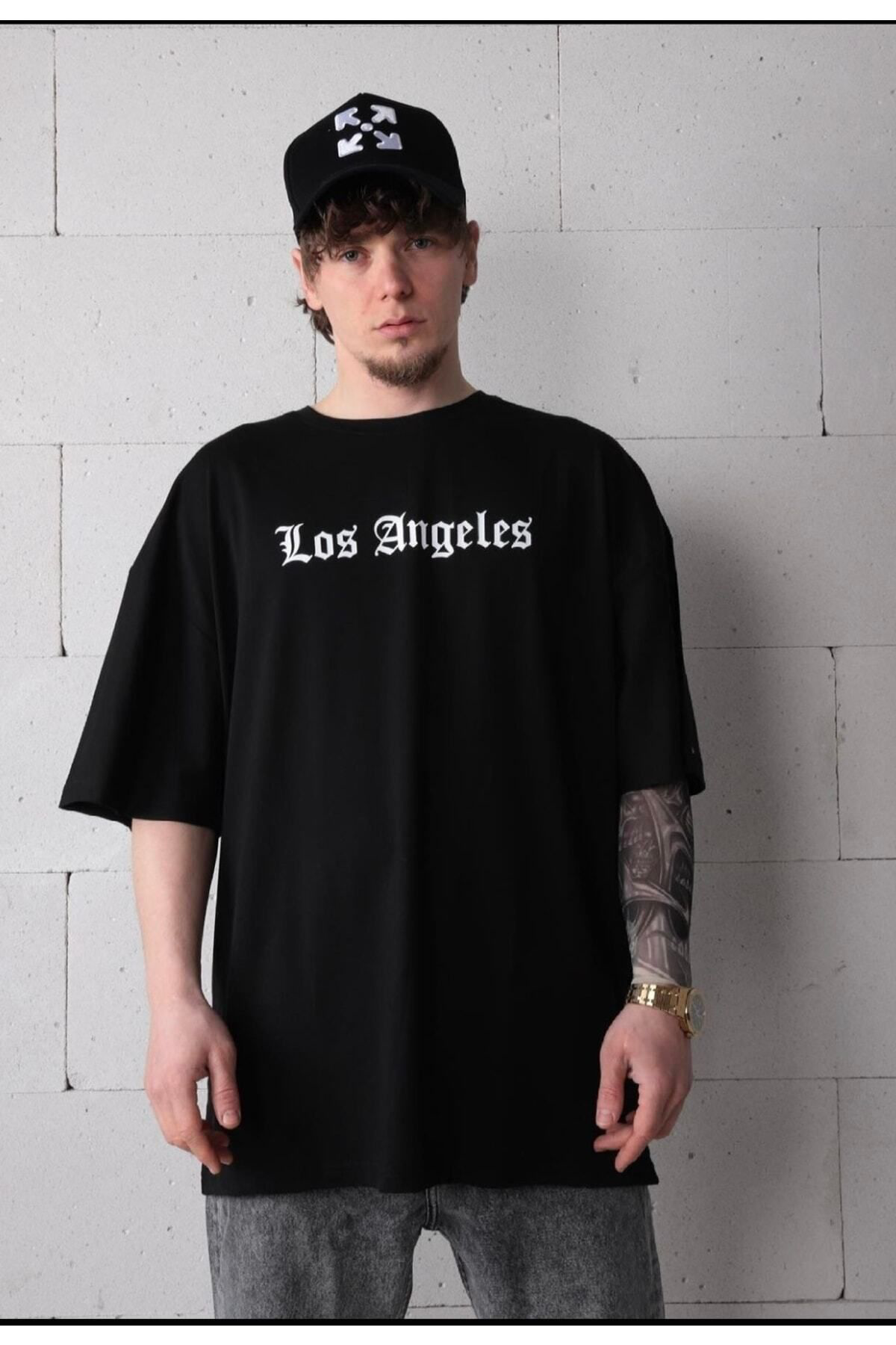 Rk Collection Los Angeles Baskılı Oversize Siyah T-Shirt