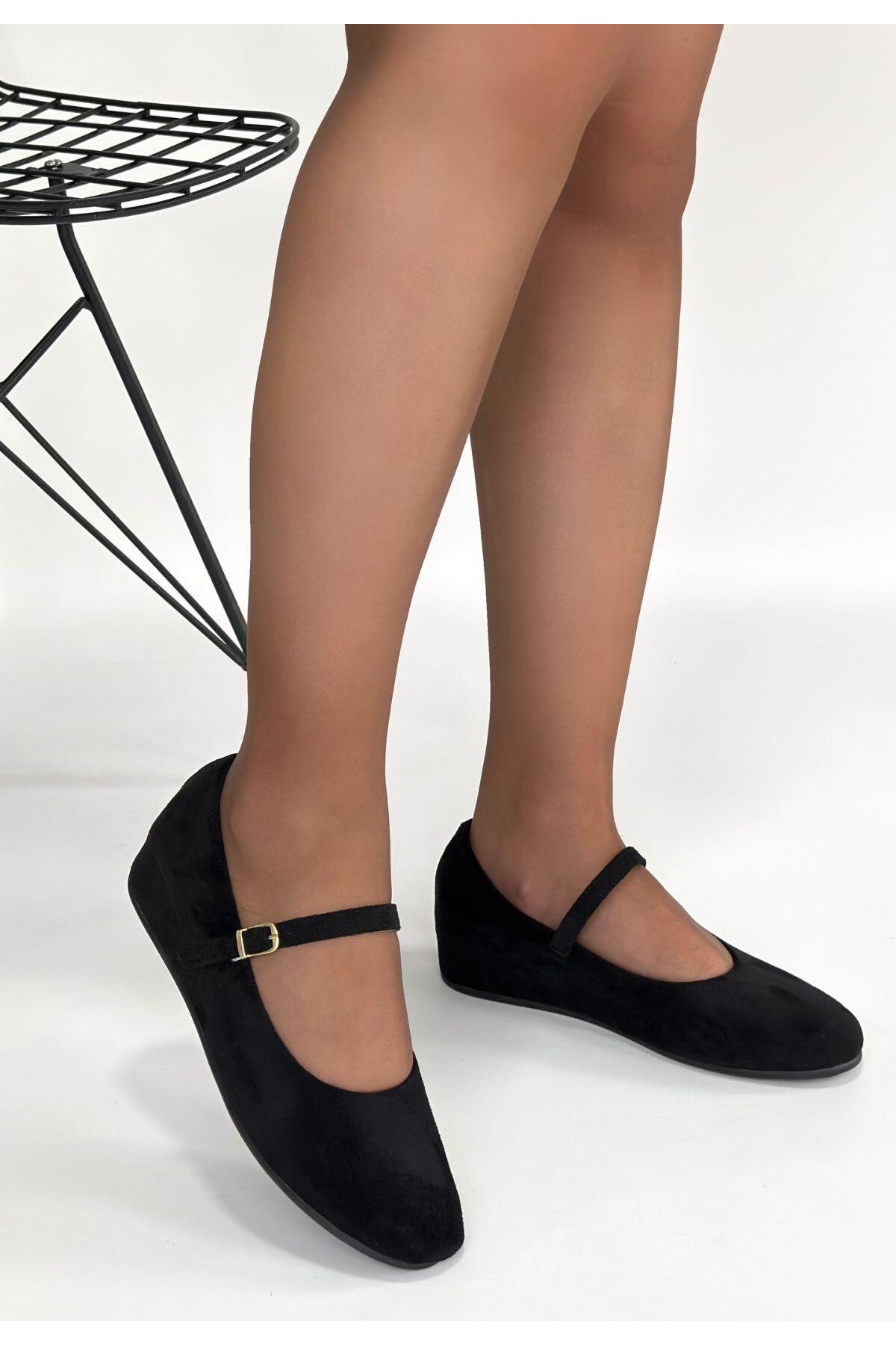 Lossa Siyah Süet Kemerli Babet Ayakkabı - Lisinya
