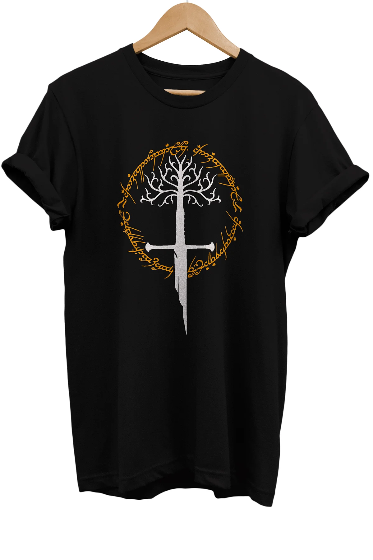 Lotr Gondor Narsil Baskılı %100 Pamuk Oversize Siyah T-shirt