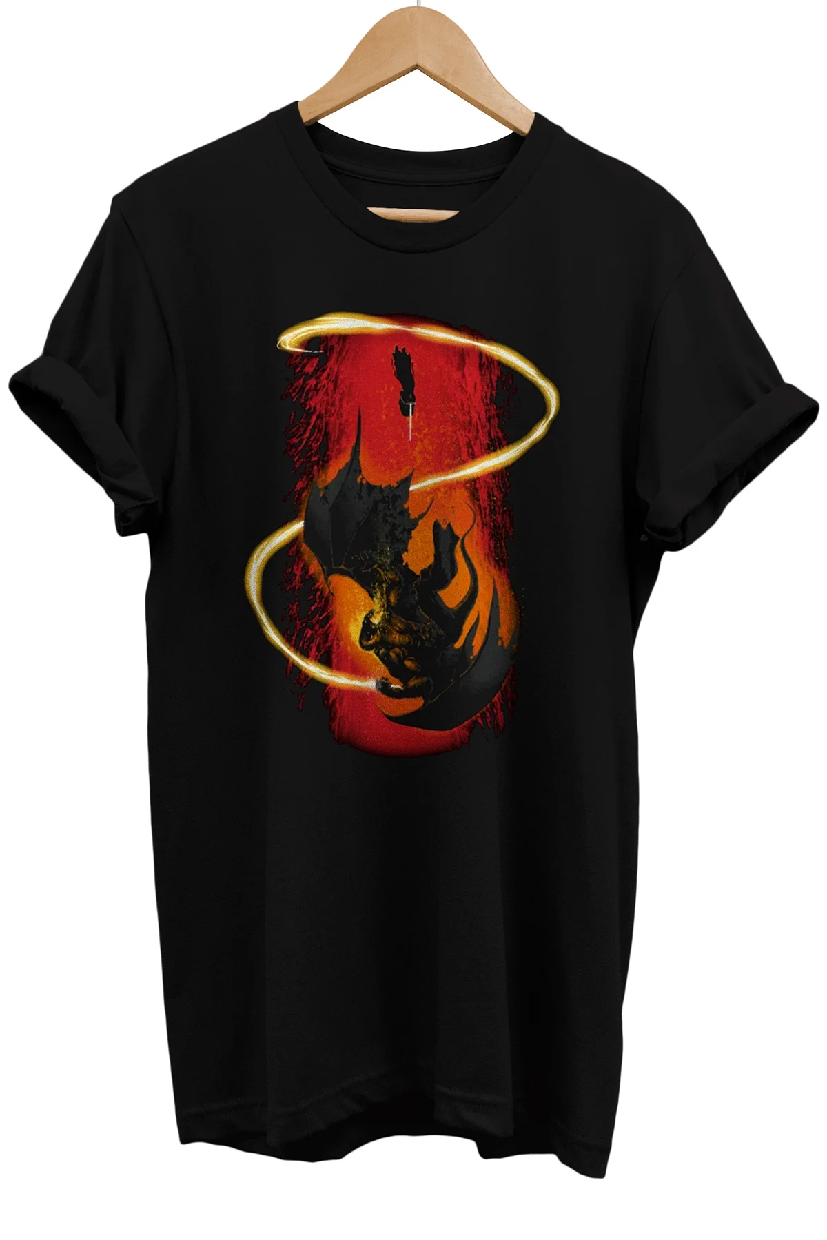Lotr Yüzüklerin Efendisi Balrog Baskılı %100 Pamuk Oversize Siyah