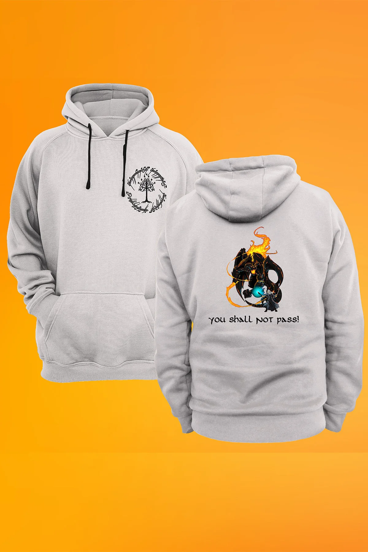 Lotr Yüzüklerin Efendisi Balrog Gandalf Baskılı Fermuarsız Kapüşonlu Sweatshirt