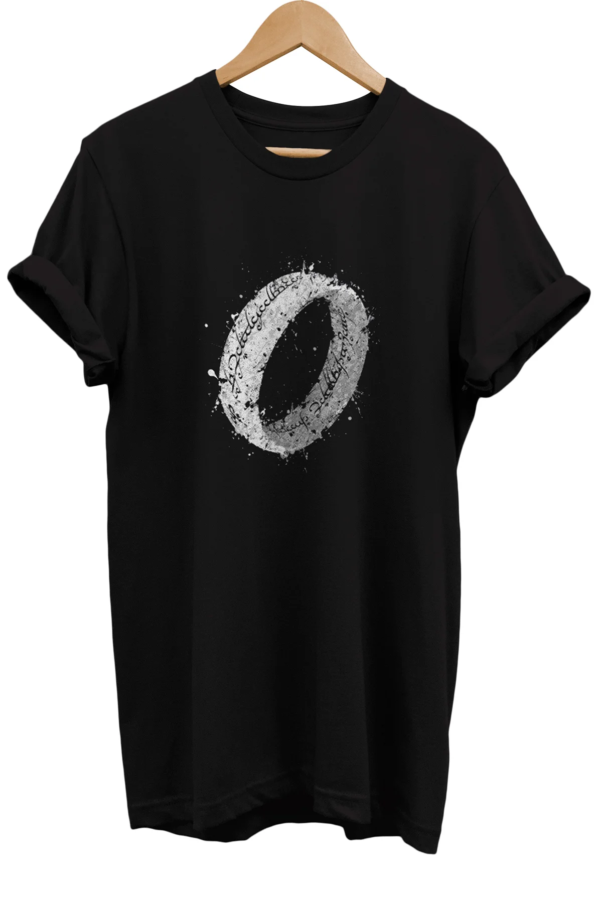Lotr Yüzüklerin Efendisi Tek Yüzük Baskılı %100 Pamuk Oversize Siyah T-shirt