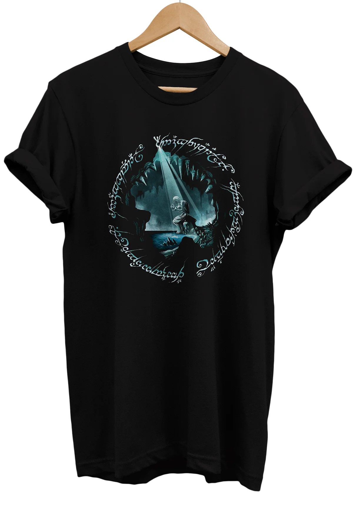 Lotr Yüzüklerin Efendisi Gollum Baskılı %100 Pamuk Oversize Siyah