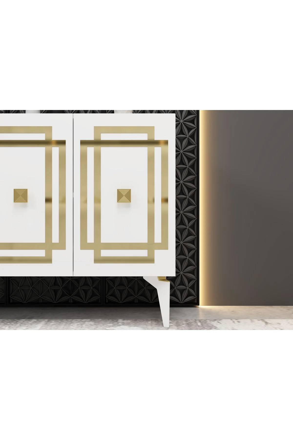 LOTTUS KONSOL 4 KAPAKLI RAFLI BEYAZ-ALTIN