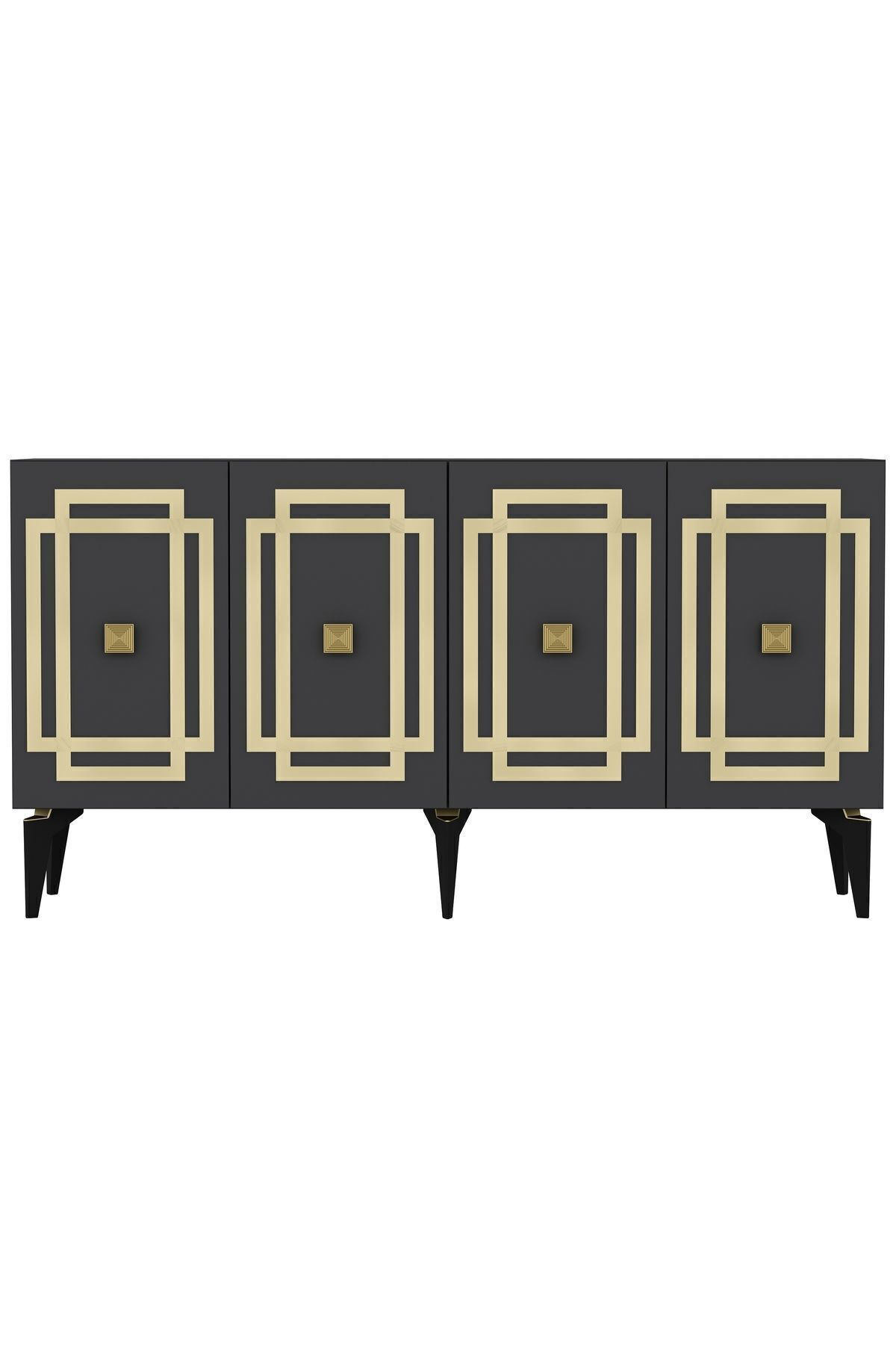 Cantek Dizayn Lottus Konsol 4 Kapakli Rafli Antrasit-Altin