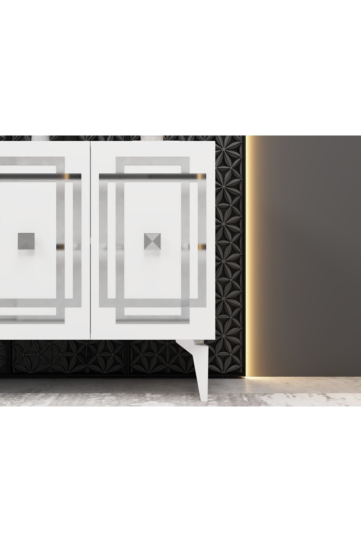 Cantek Dizayn Lottus Konsol 4 Kapakli Rafli Beyaz-Gümüş