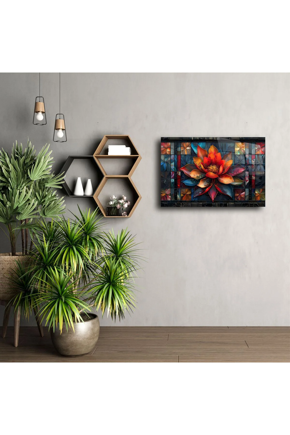 Lotus Çiçeği Mandala Vitray Duvar Sanatı Lotus Çiçeği Mandala Vitray Duvar Sanatı