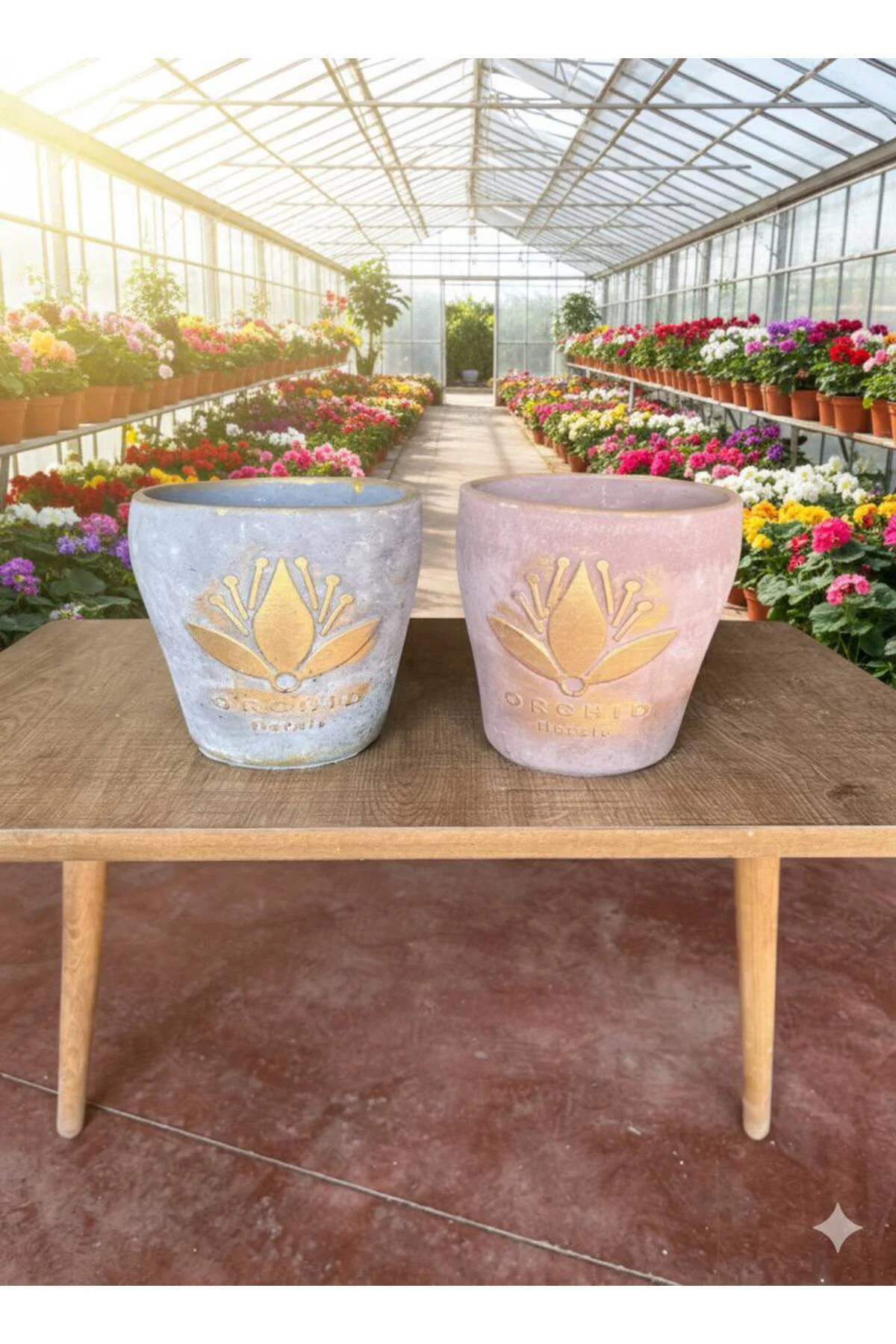 Lotus Desenli Dekoratif Çiçek ve Orkide Saksı - 2 Farklı Renk (çi