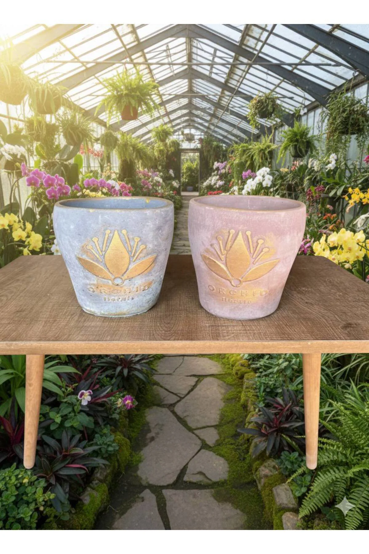 Lotus Desenli Dekoratif Çiçek ve Orkide Saksı - 2 Farklı Renk (çi