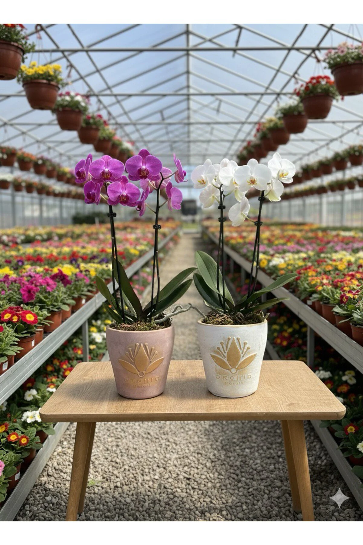 Lotus Desenli Dekoratif Çiçek ve Orkide Saksı - 2 Farklı Renk (çi
