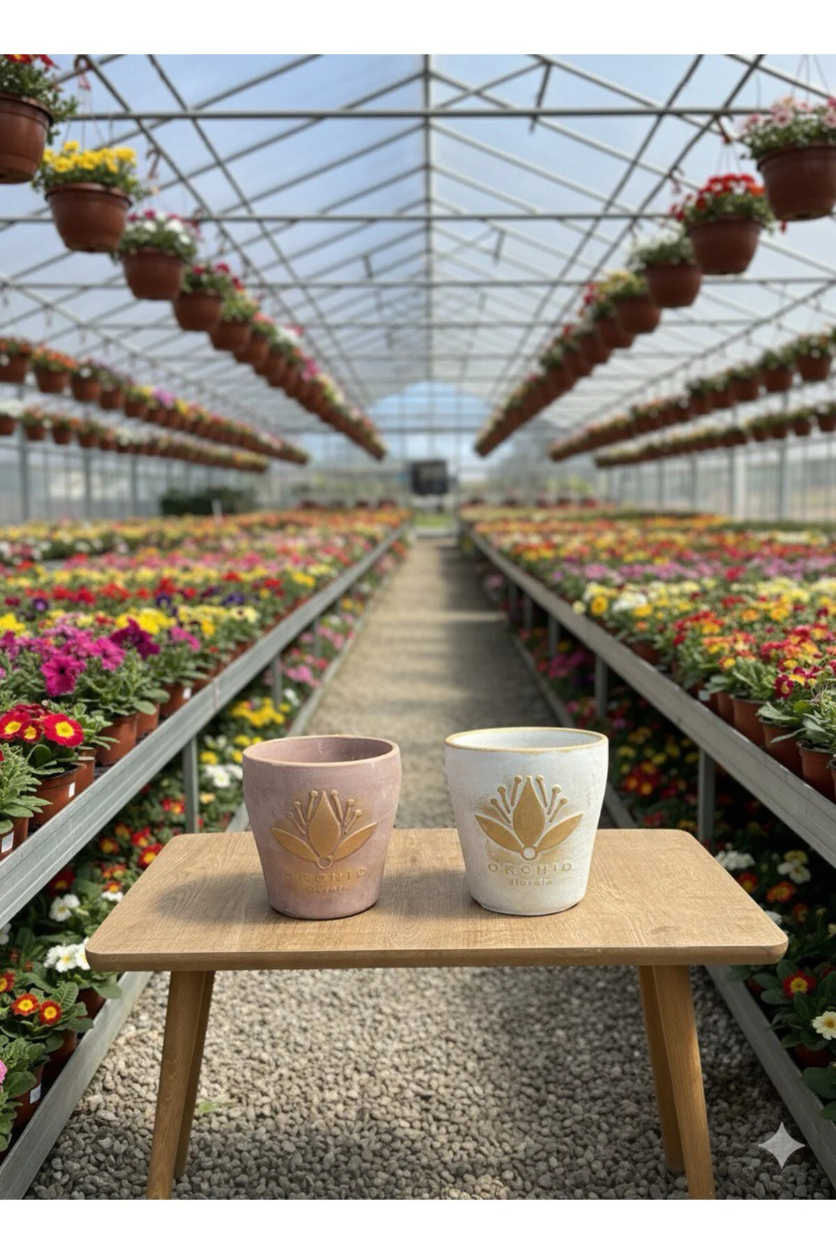 Lotus Desenli Dekoratif Çiçek ve Orkide Saksı - 2 Farklı Renk (çi