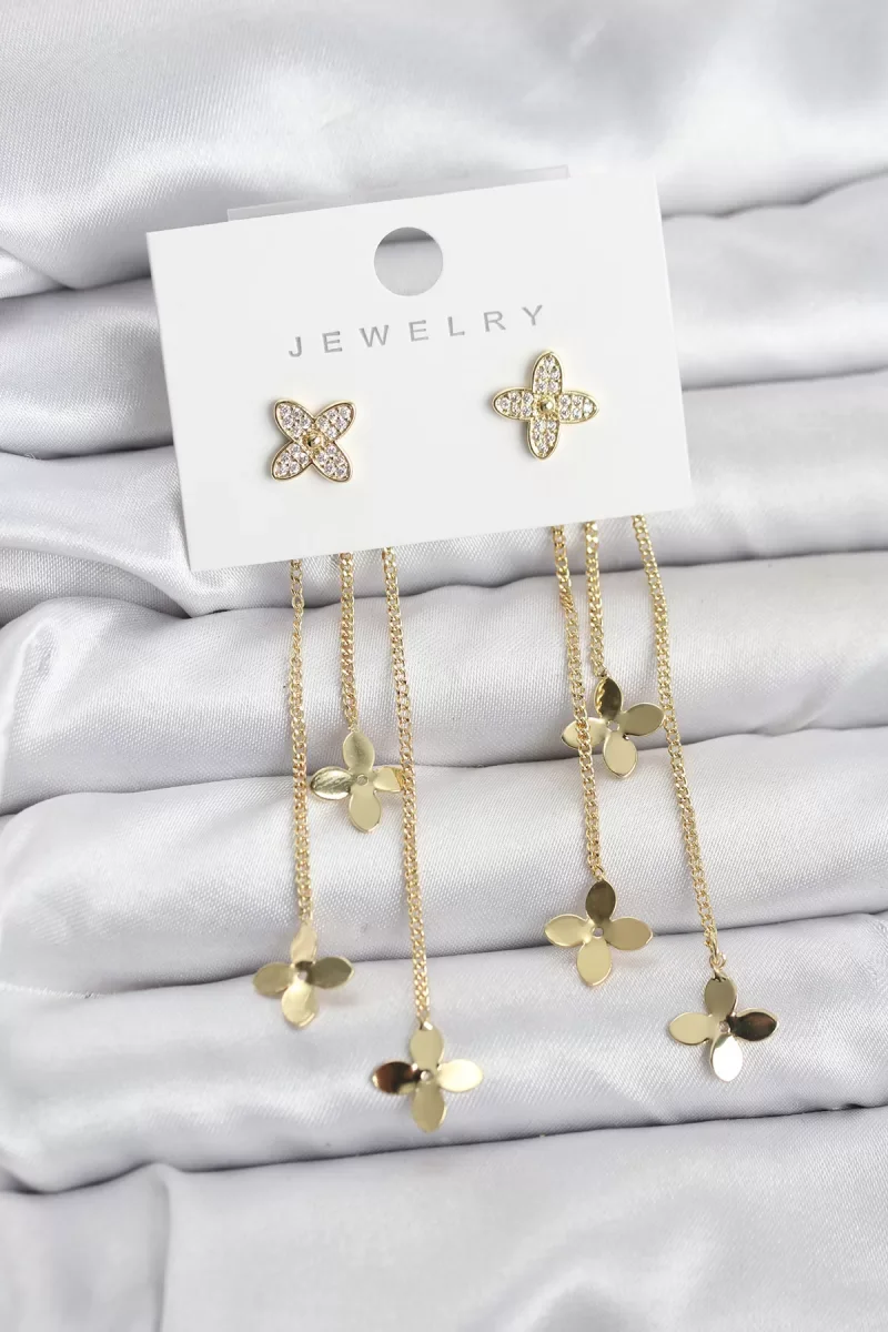 Lotus Model Gold Renk Pirinç Sallantılı Kadın Küpe - Lisinya