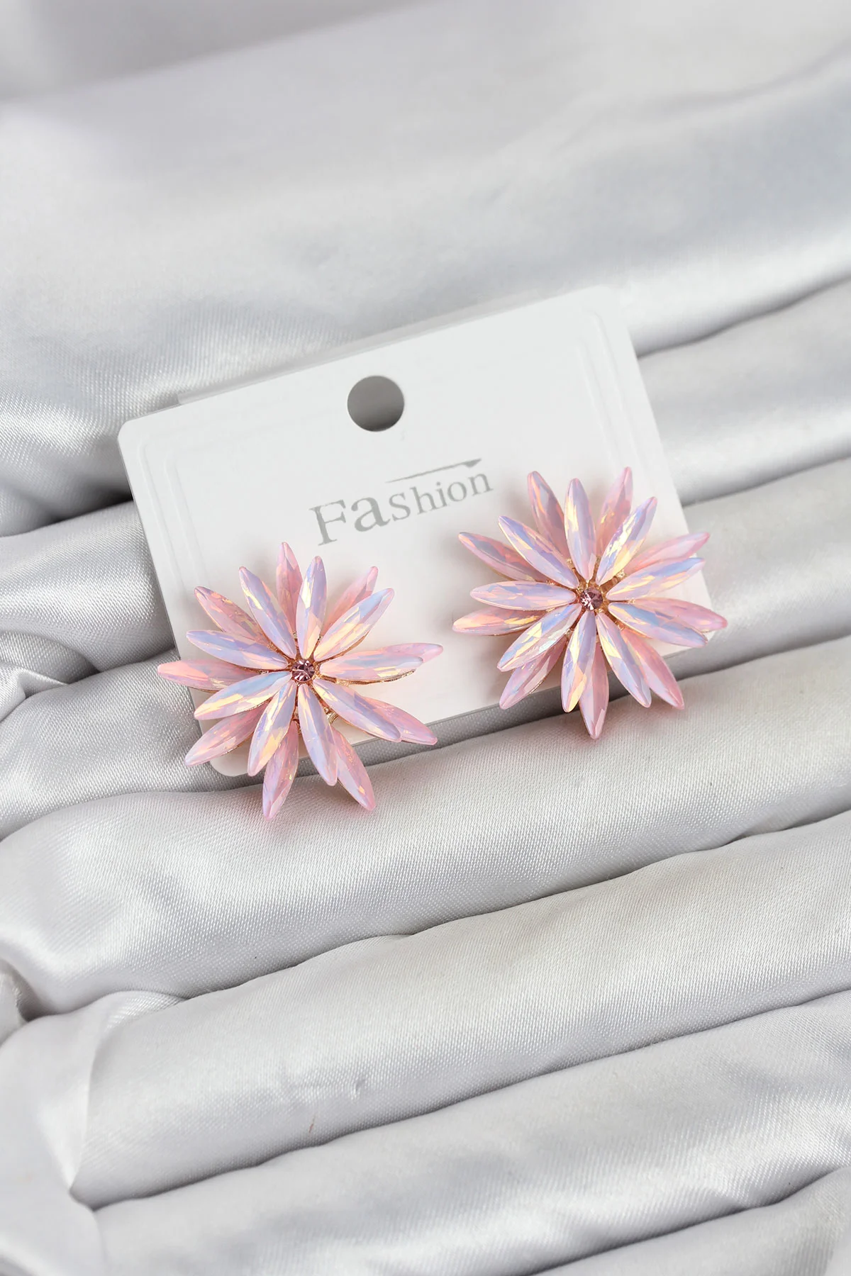 Lotus Model Pembe Renk Kristal Taşlı Kadın Küpe TJ-BKP11935