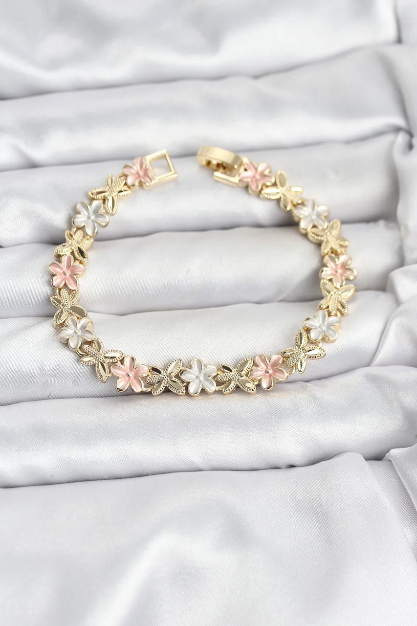 Lotus Model Pirinç Gold Ve Pembe Renk Kadın Bileklik - Lisinya Diğer
