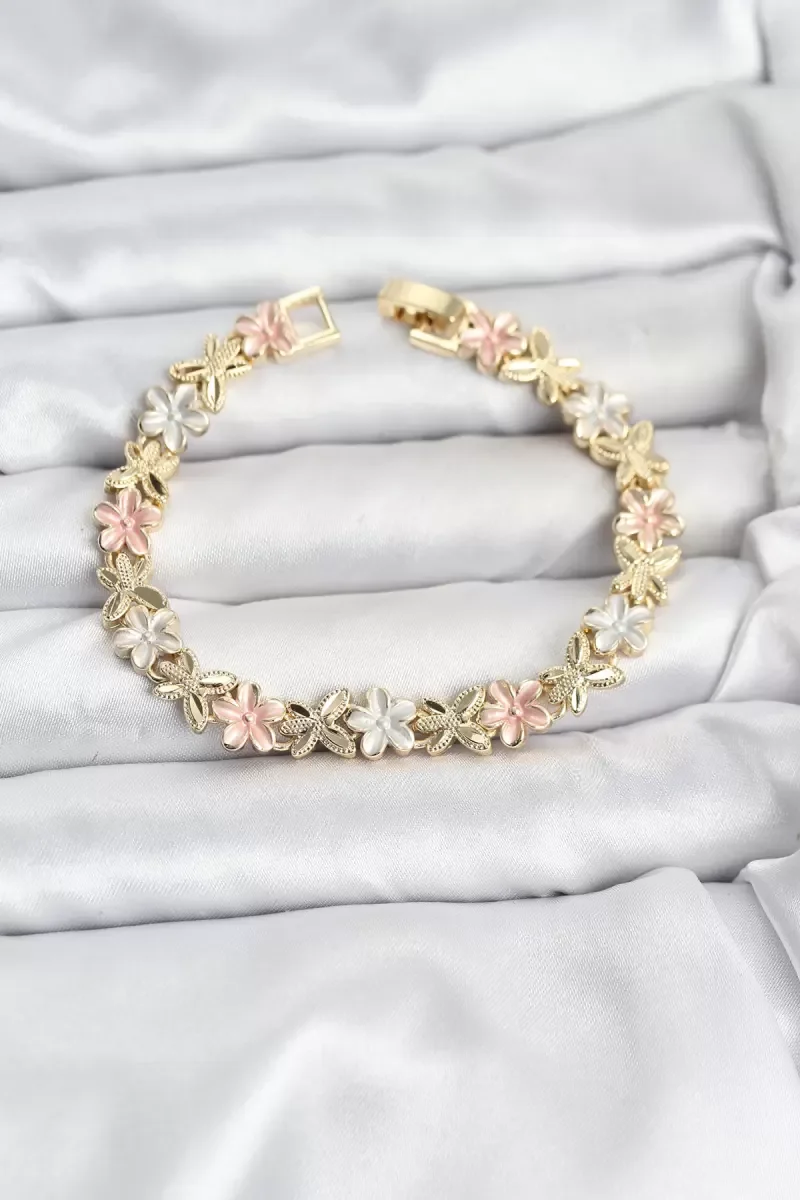 Lotus Model Pirinç Gold ve Pembe Renk Kadın Bileklik - Lisinya
