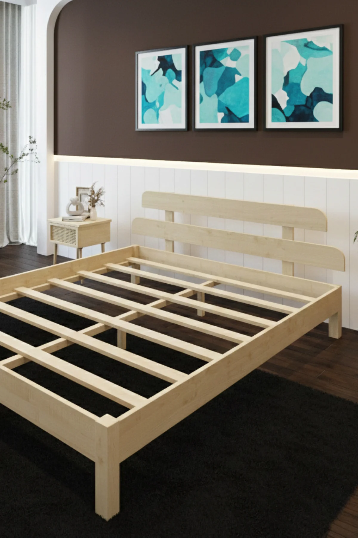 Lotus Modern Ahşap Karyola - Özel Tasarım 2'li Başlık Detaylı Modern Masif Çam Karyola Fiyatı, Yorumları ve Özellikleri